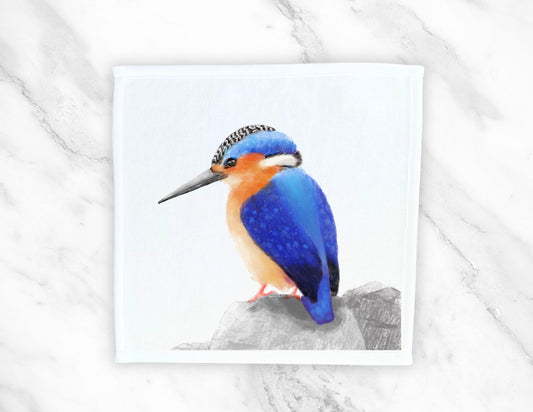 Regal Kingfisher on Rock Washcloth - MerikaArt