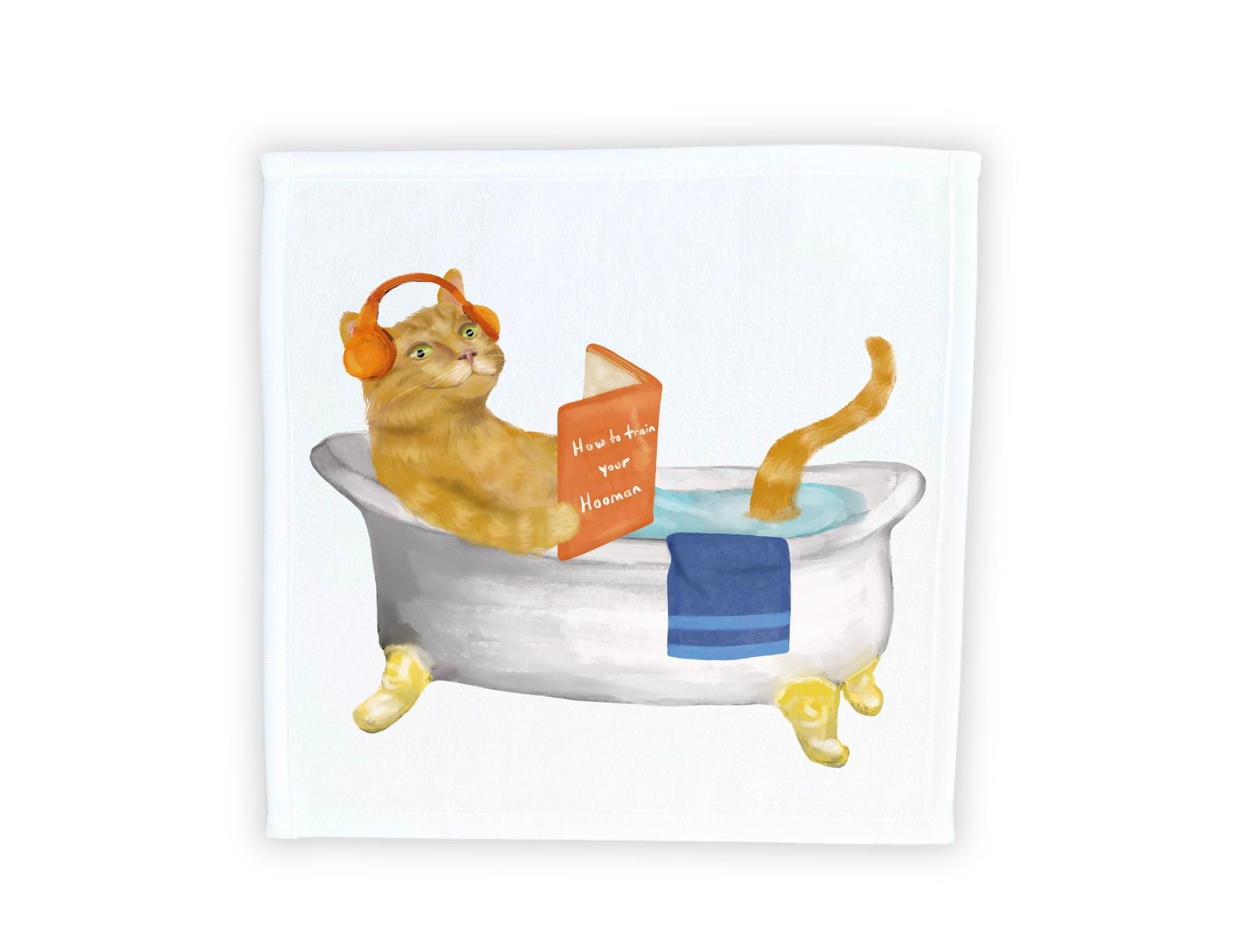 Relaxing Ginger Cat Washcloth – A Whimsical Cat Lover’s Gift - MerikaArt