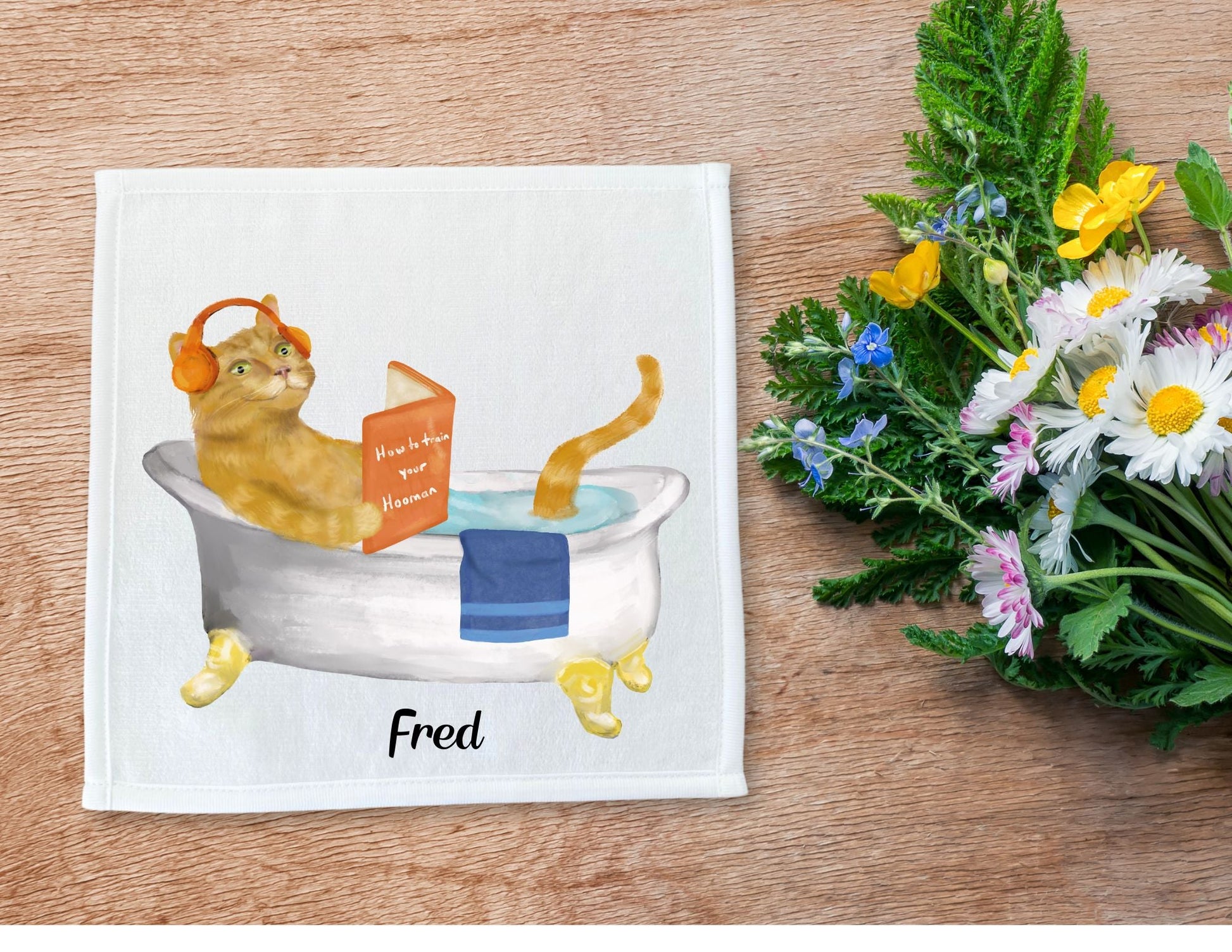 Relaxing Ginger Cat Washcloth – A Whimsical Cat Lover’s Gift - MerikaArt