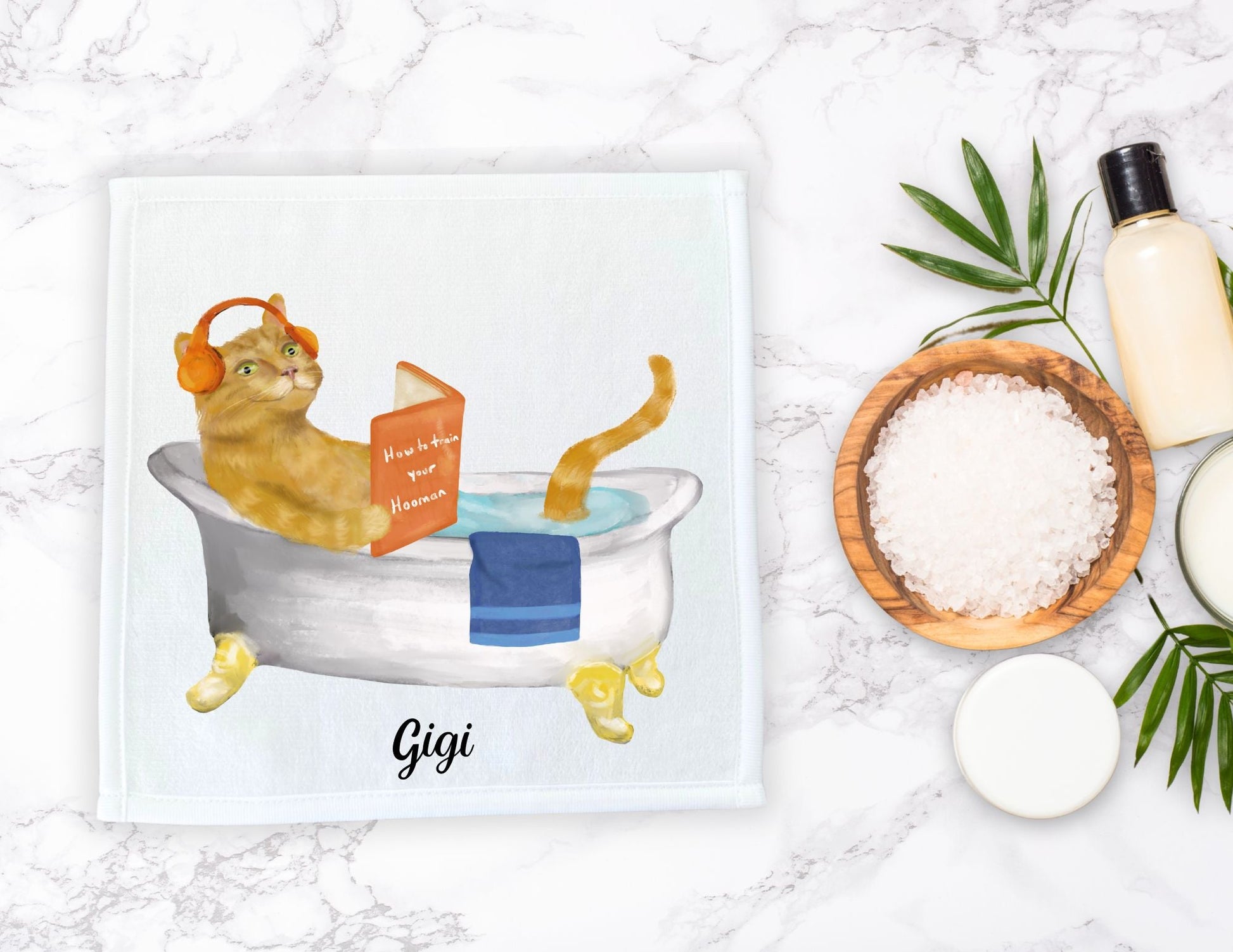 Relaxing Ginger Cat Washcloth – A Whimsical Cat Lover’s Gift - MerikaArt