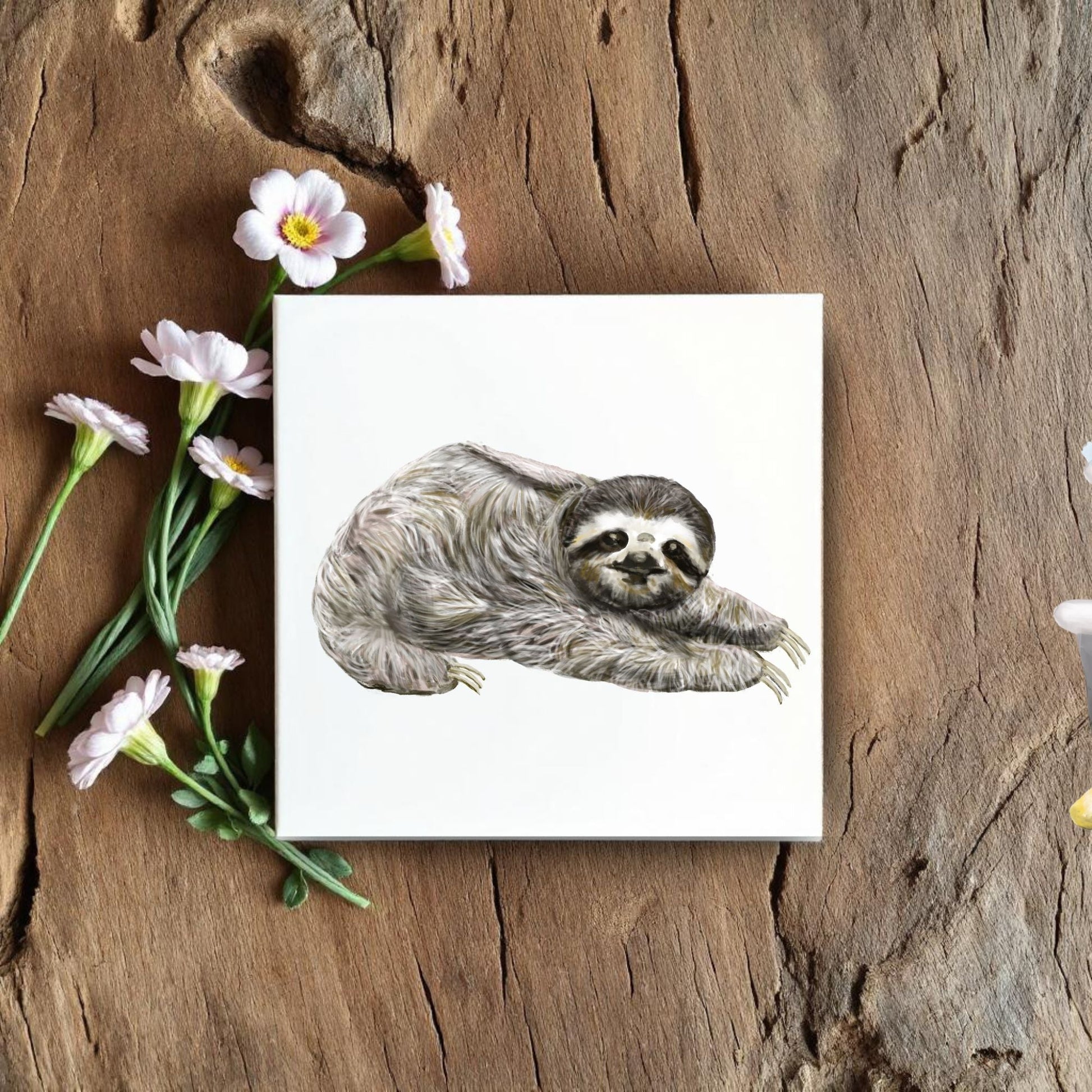 Relaxing Sloth Ceramic Tile - MerikaArt