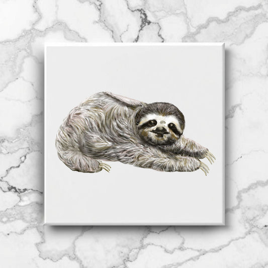 Relaxing Sloth Ceramic Tile - MerikaArt