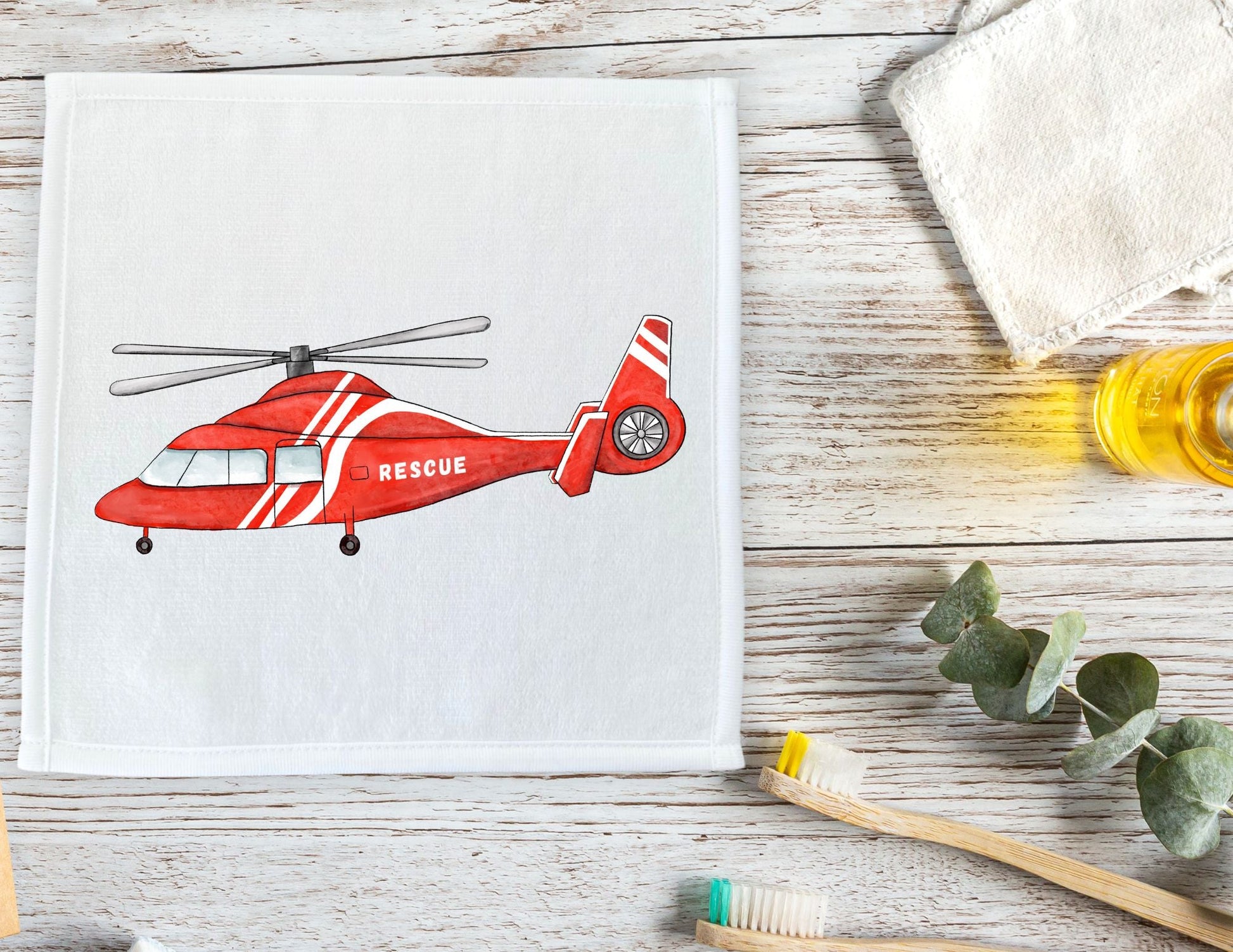 Rescue Helicopter Washcloth - MerikaArt