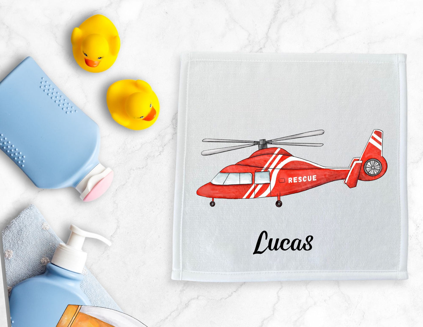 Rescue Helicopter Washcloth | "Skyline Hero" - MerikaArt