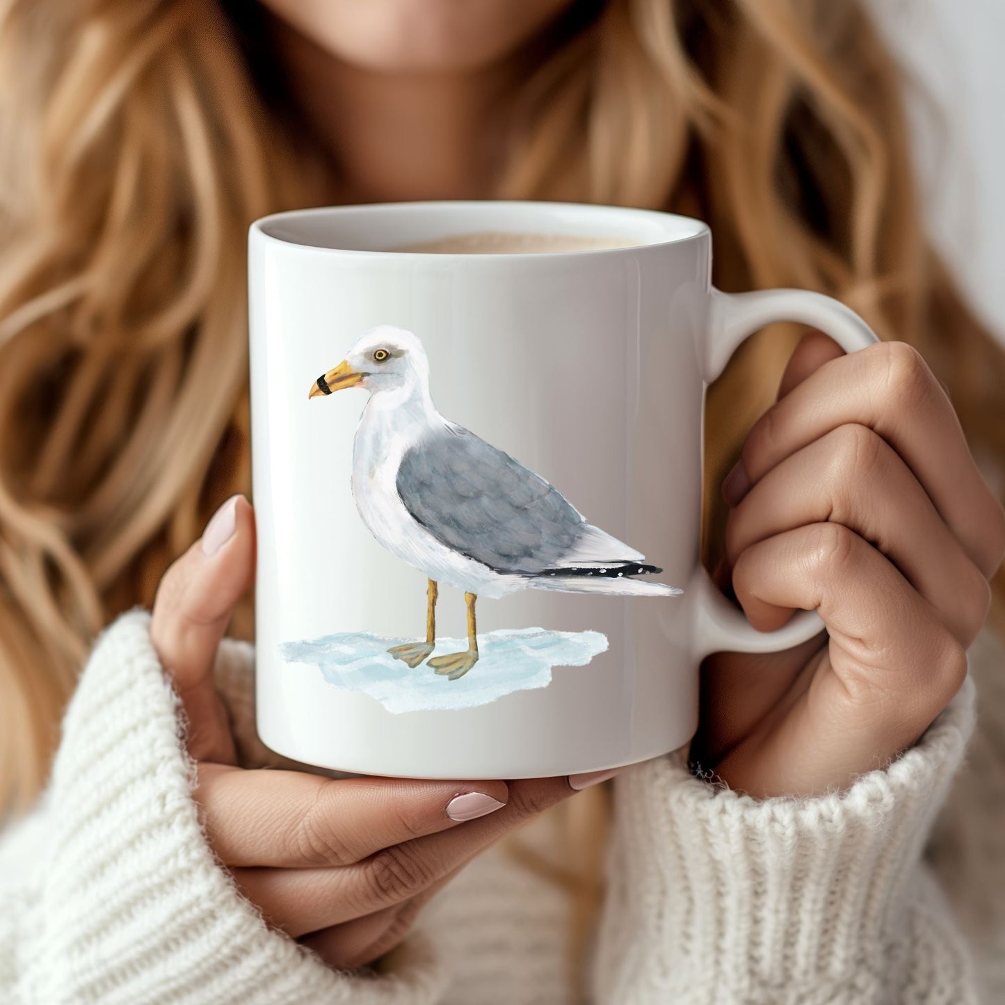 Ring - Billed Gull Mug with Coastal Bird Illustration - MerikaArt