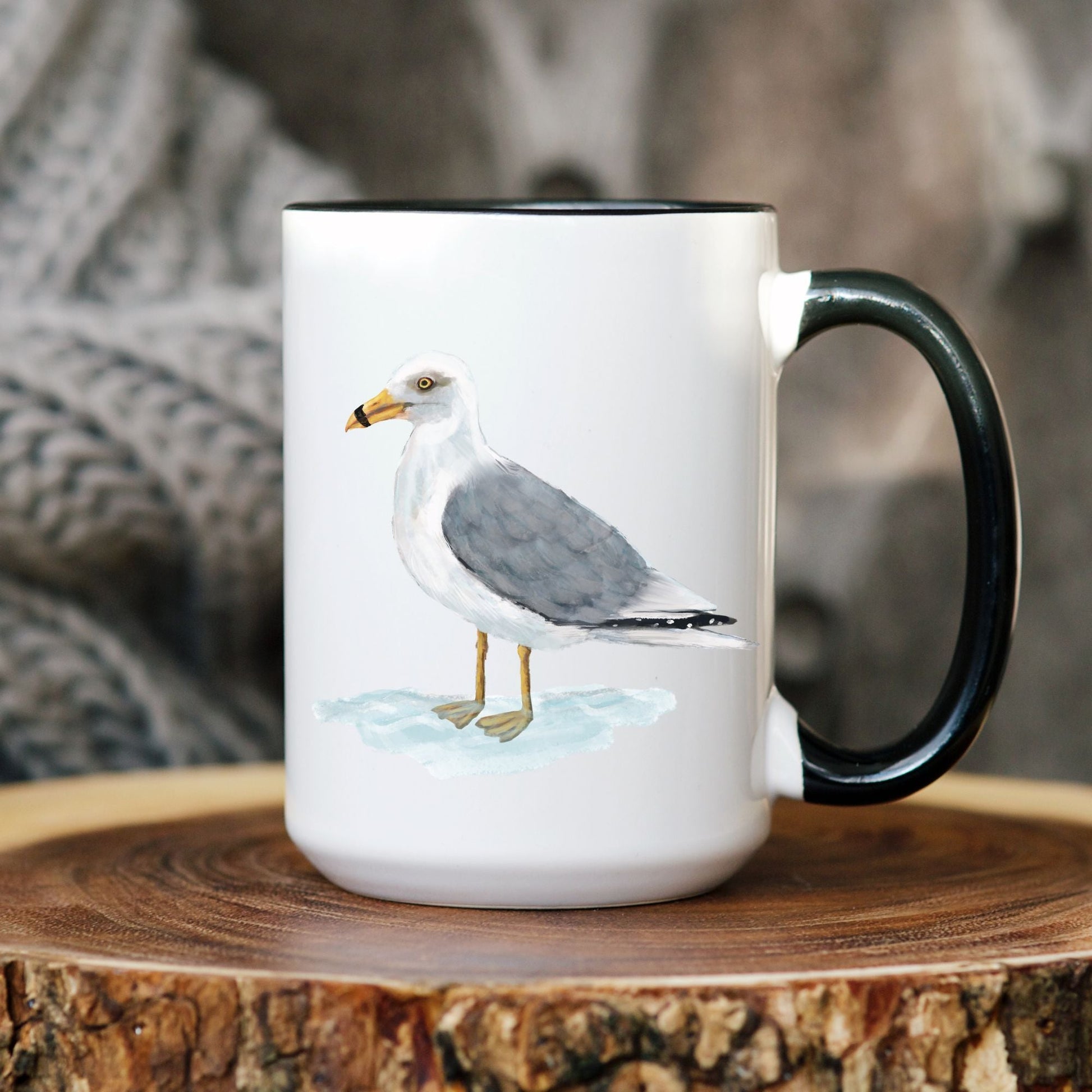 Ring - Billed Gull Mug with Coastal Bird Illustration - MerikaArt