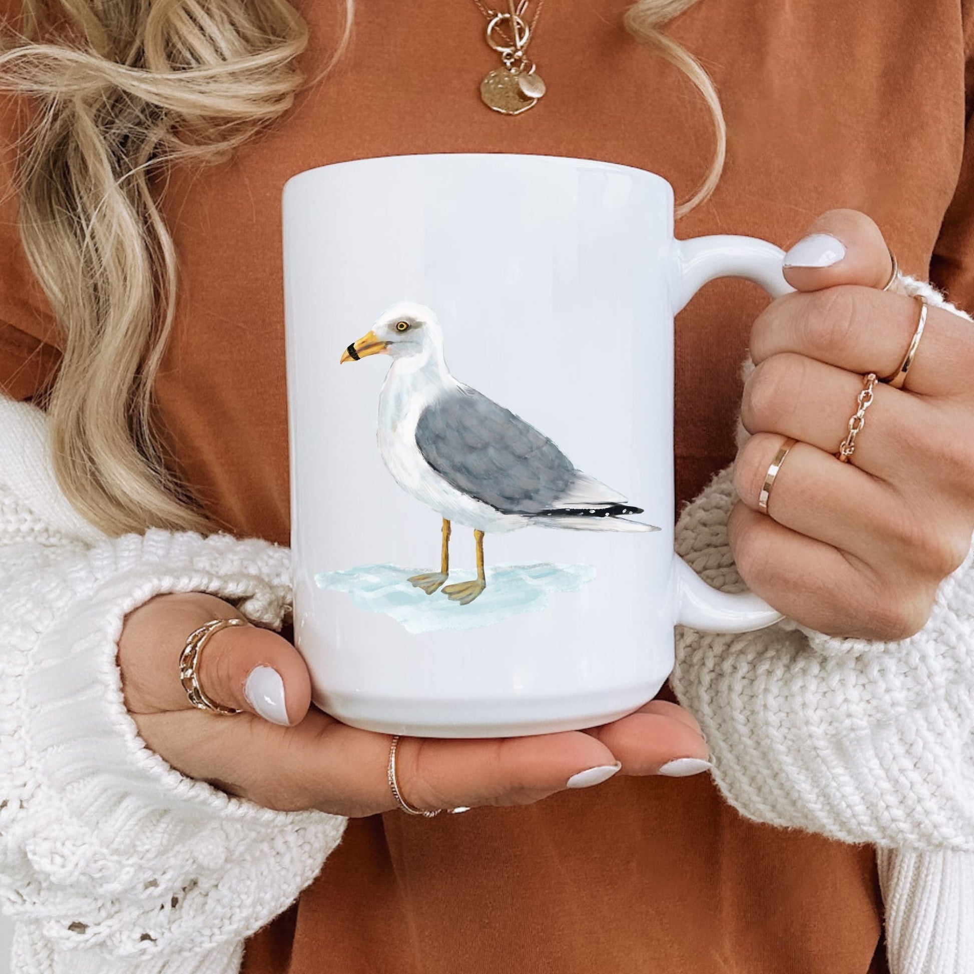 Ring - Billed Gull Mug with Coastal Bird Illustration - MerikaArt