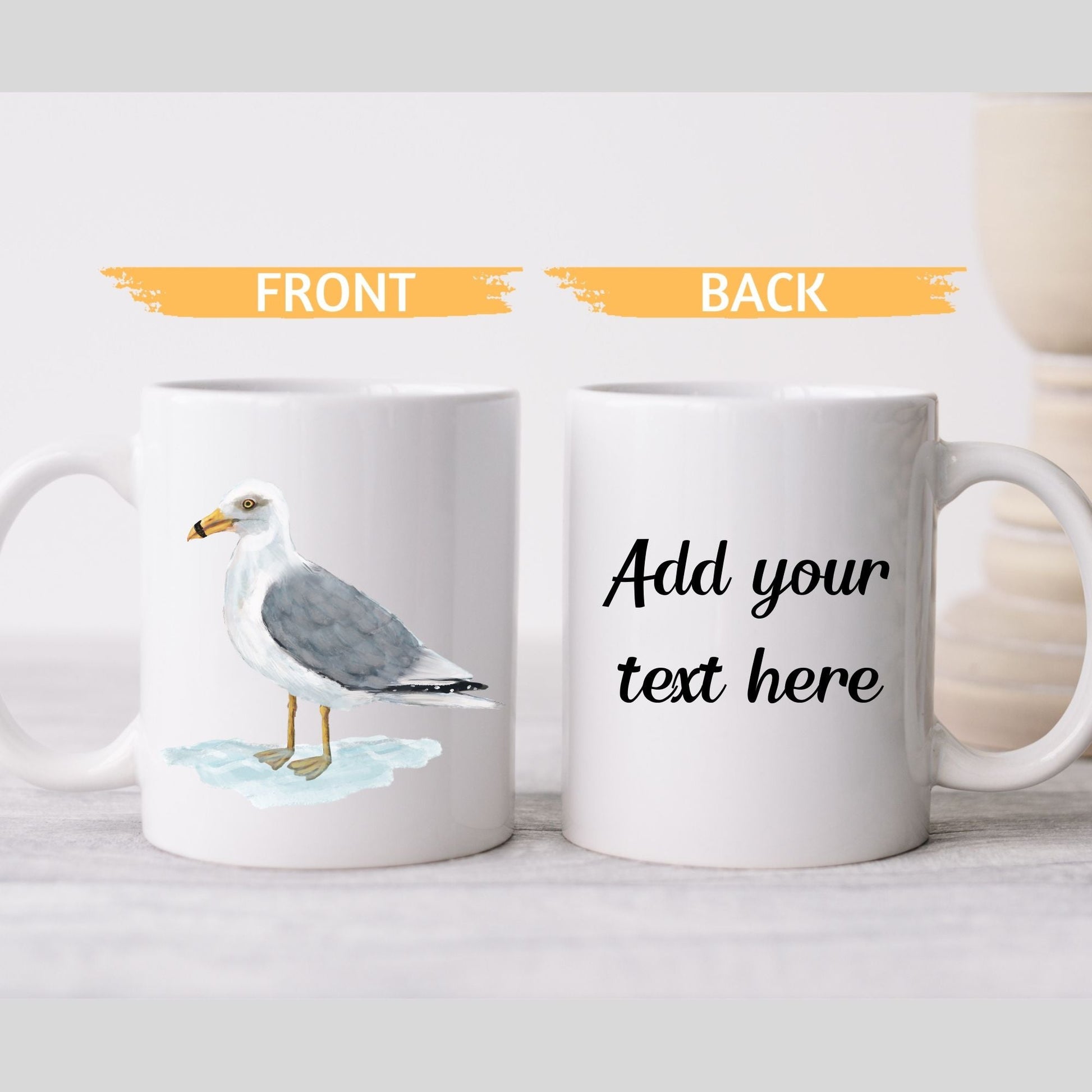 Ring - Billed Gull Mug with Coastal Bird Illustration - MerikaArt