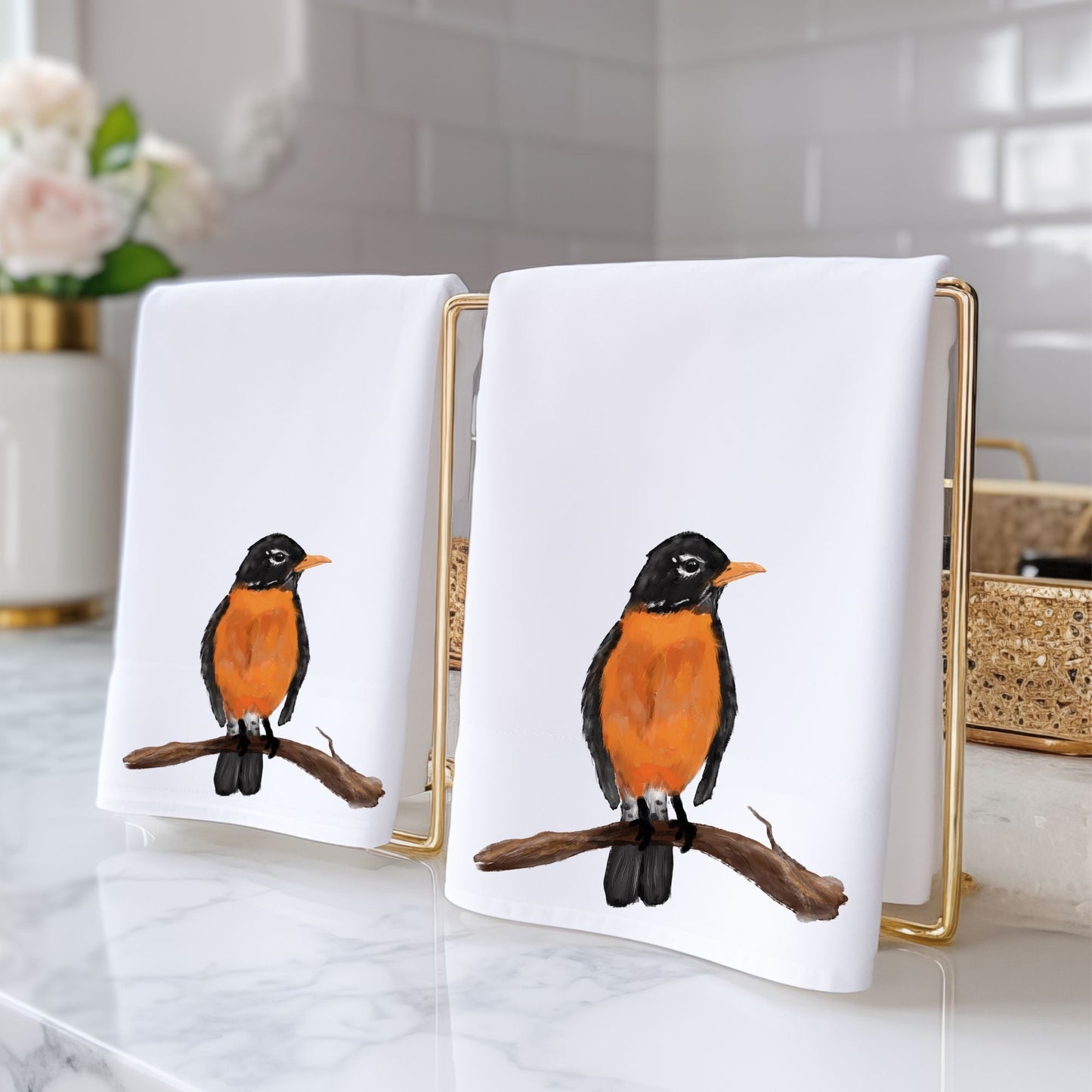 Robin Bird Bathroom Towel - MerikaArt