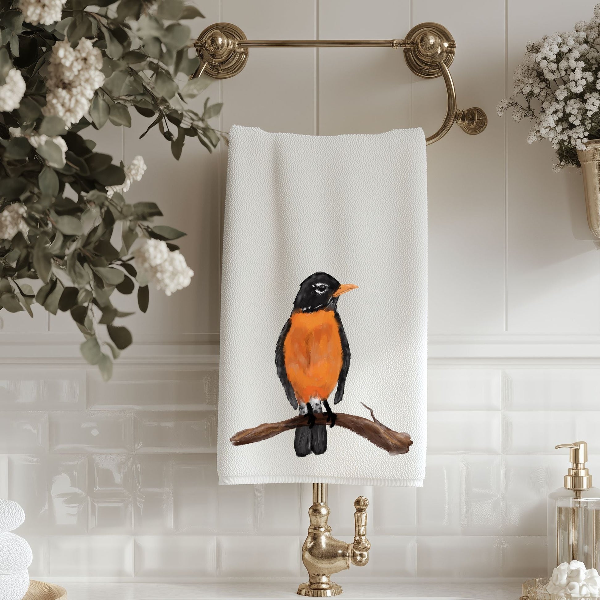Robin Bird Bathroom Towel - MerikaArt