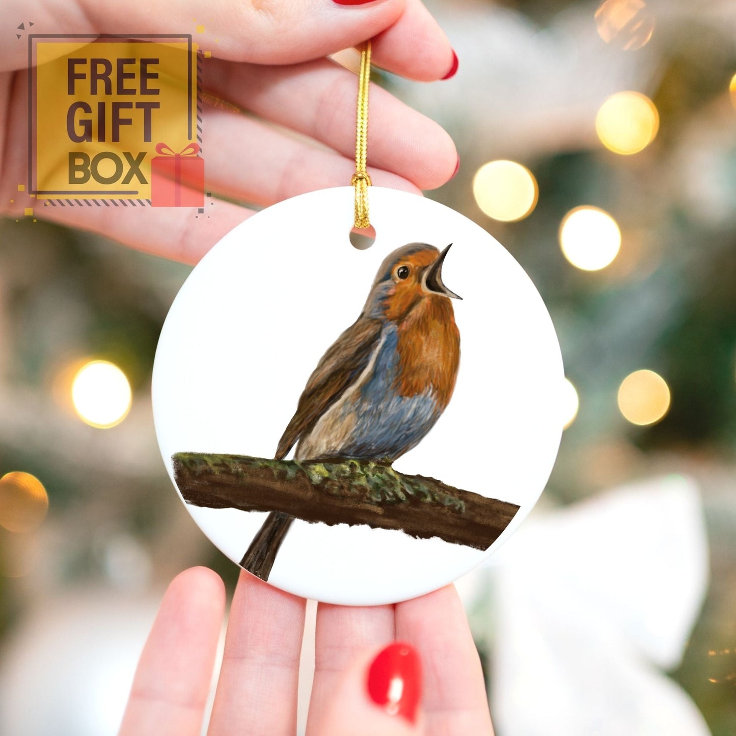 Robin Ceramic Ornament - MerikaArt