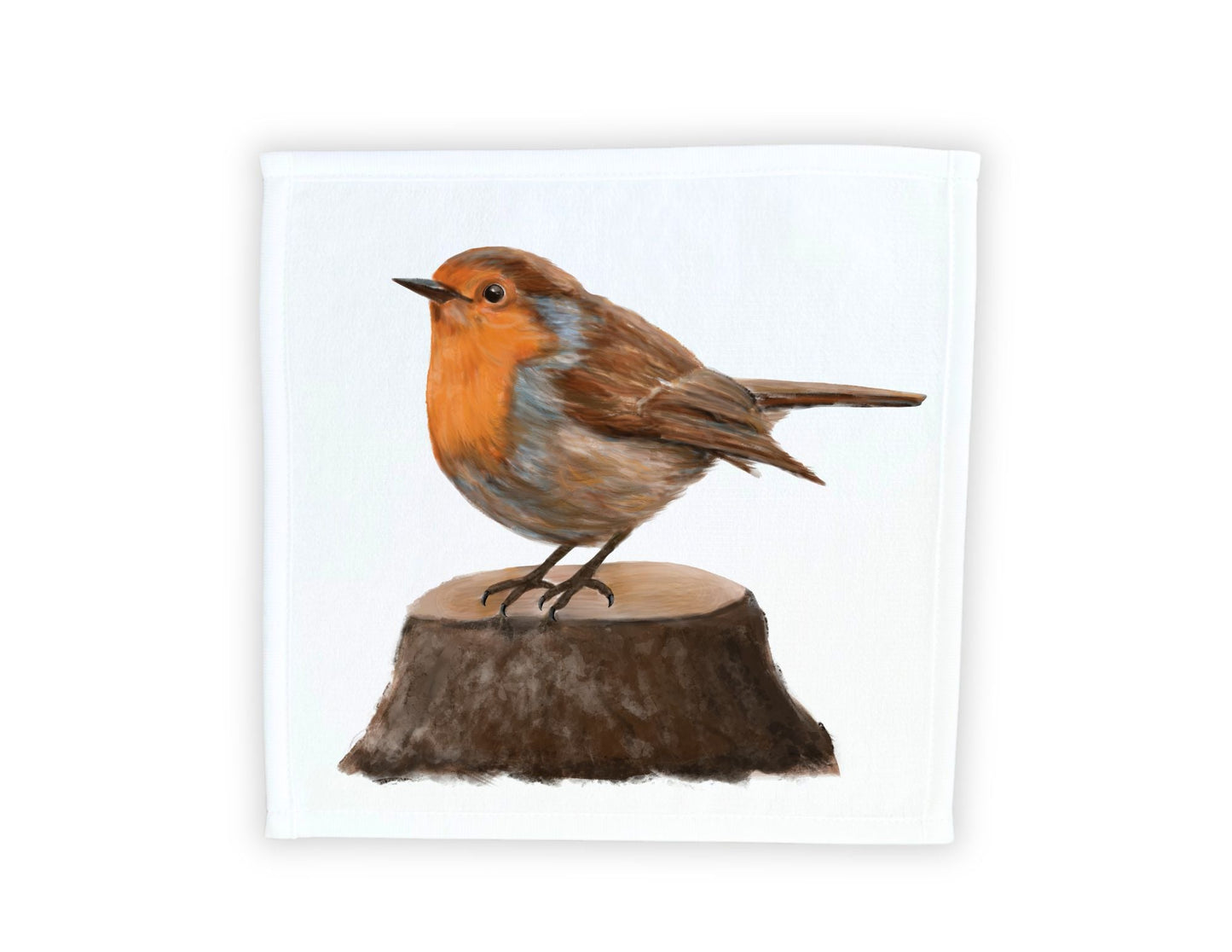 Robin on Tree Stump Washcloth - MerikaArt