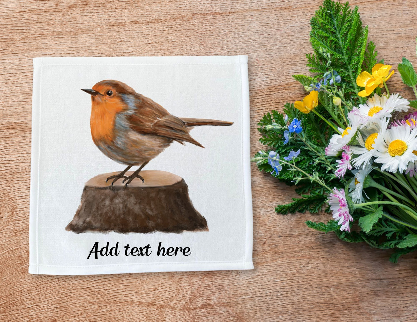Robin on Tree Stump Washcloth - MerikaArt