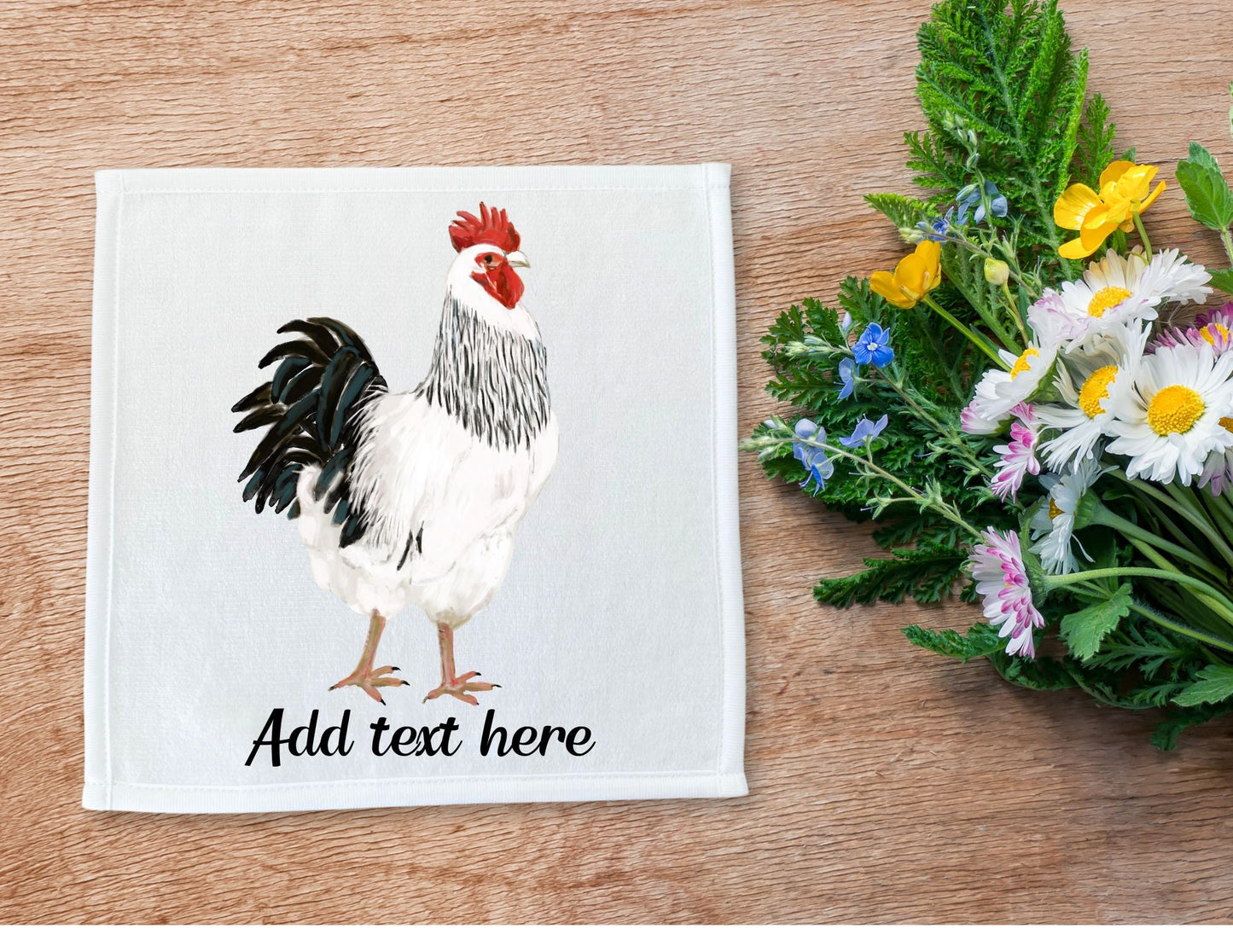 Rooster Washcloth | "Snowy the Elegant Rooster" - MerikaArt