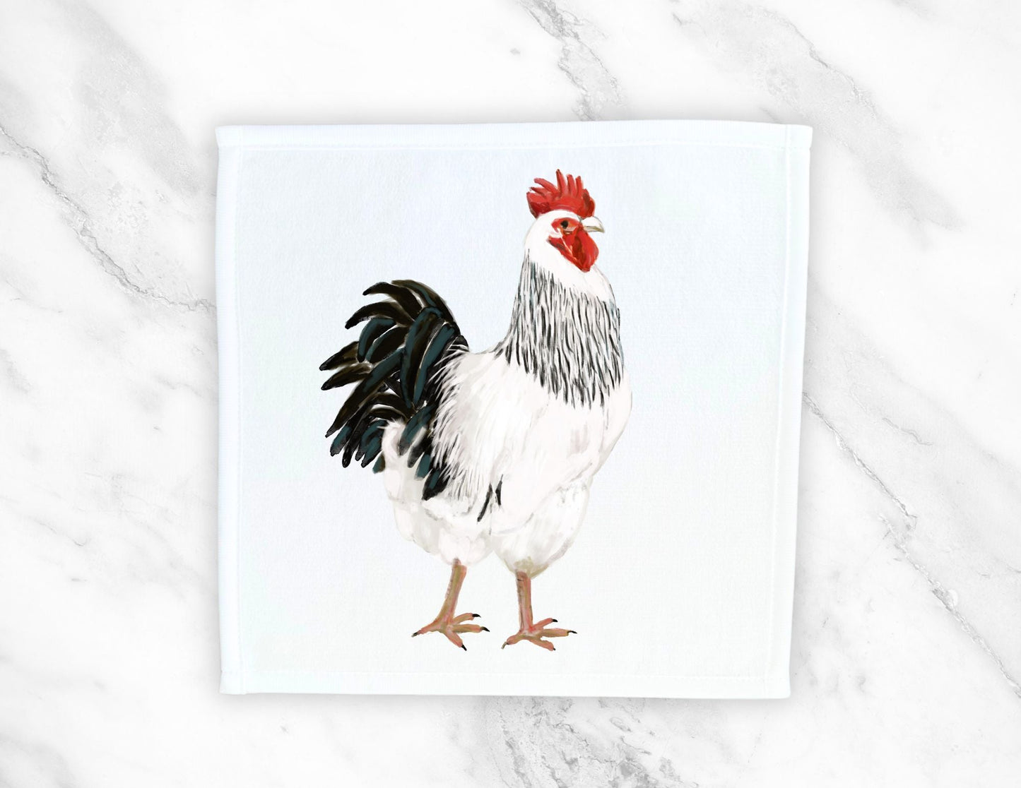 Rooster Washcloth | "Snowy the Elegant Rooster" - MerikaArt