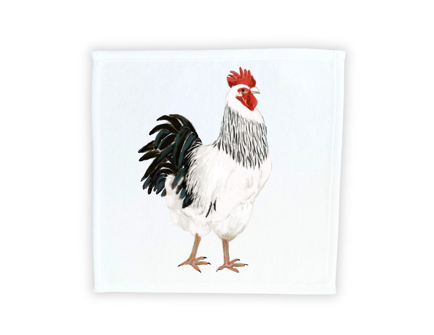 Rooster Washcloth | "Snowy the Elegant Rooster" - MerikaArt