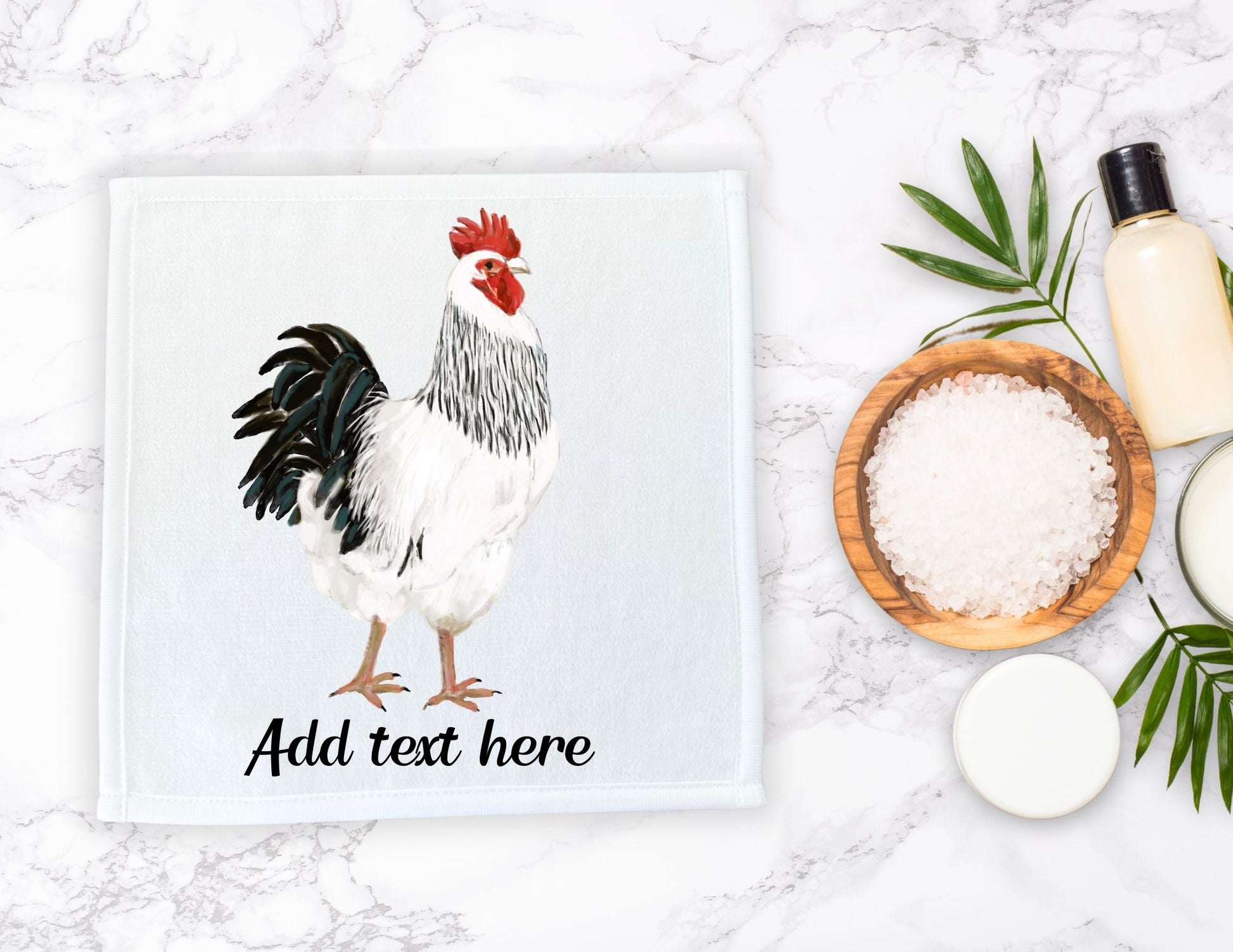 Rooster Washcloth | "Snowy the Elegant Rooster" - MerikaArt