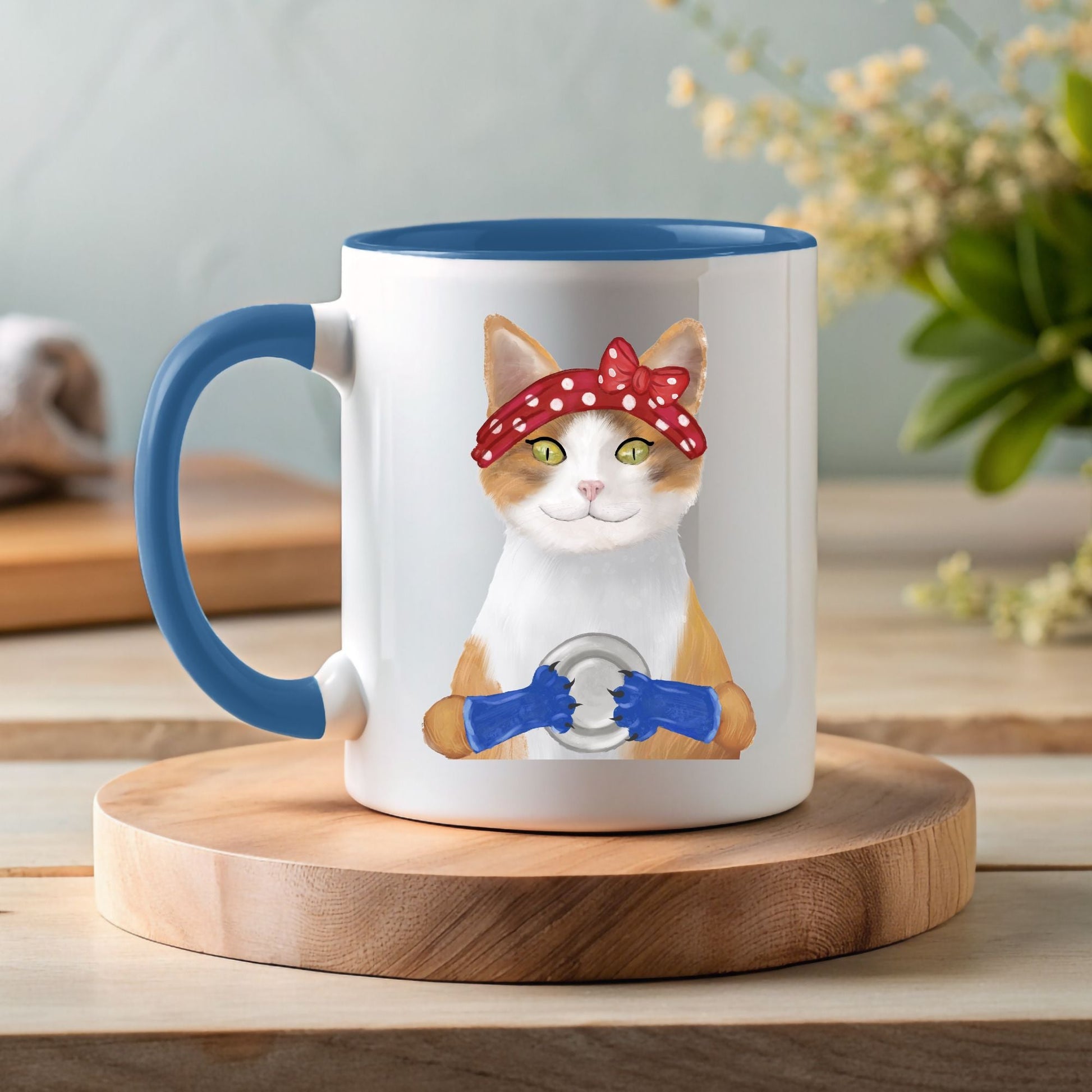 Rosie the Riveter Cat Ceramic Coffee Mug - MerikaArt