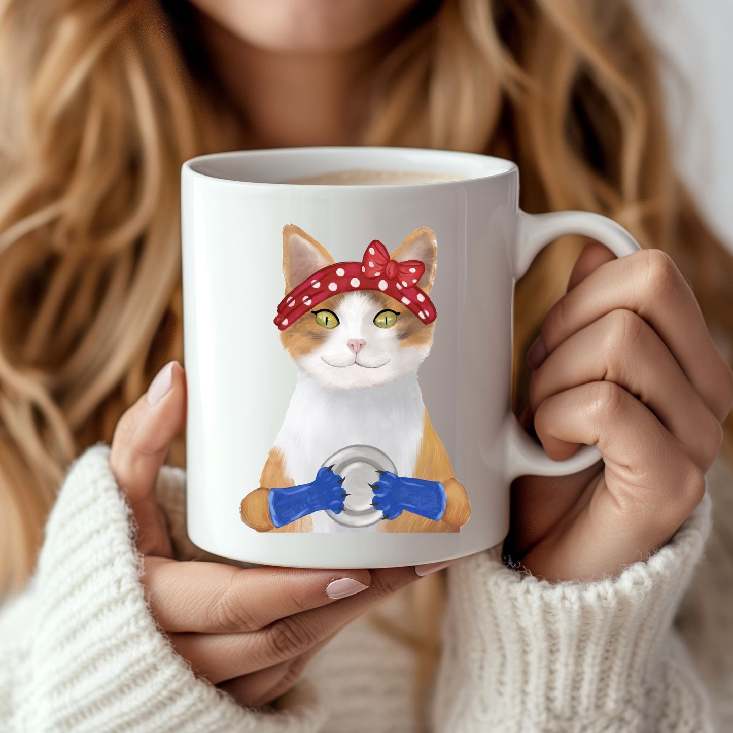 Rosie the Riveter Cat Ceramic Coffee Mug - MerikaArt