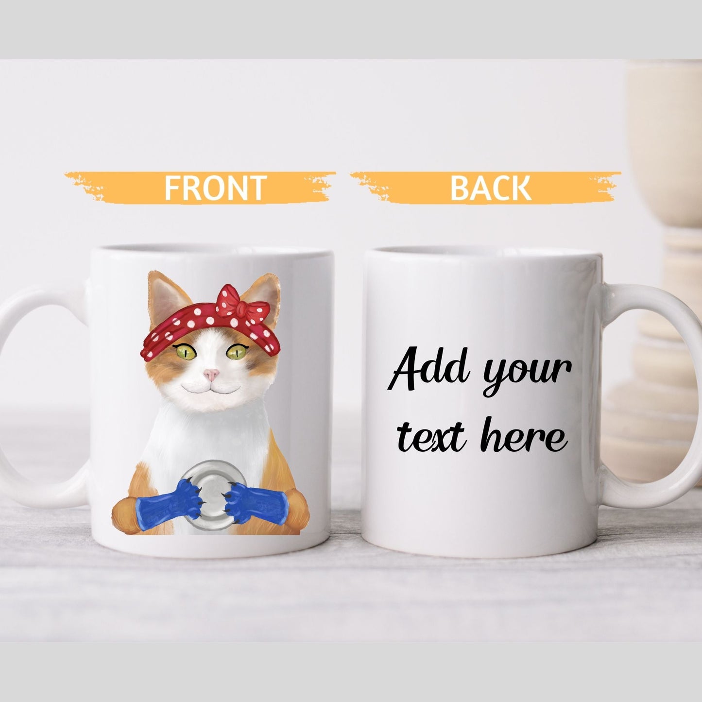 Rosie the Riveter Cat Ceramic Coffee Mug - MerikaArt