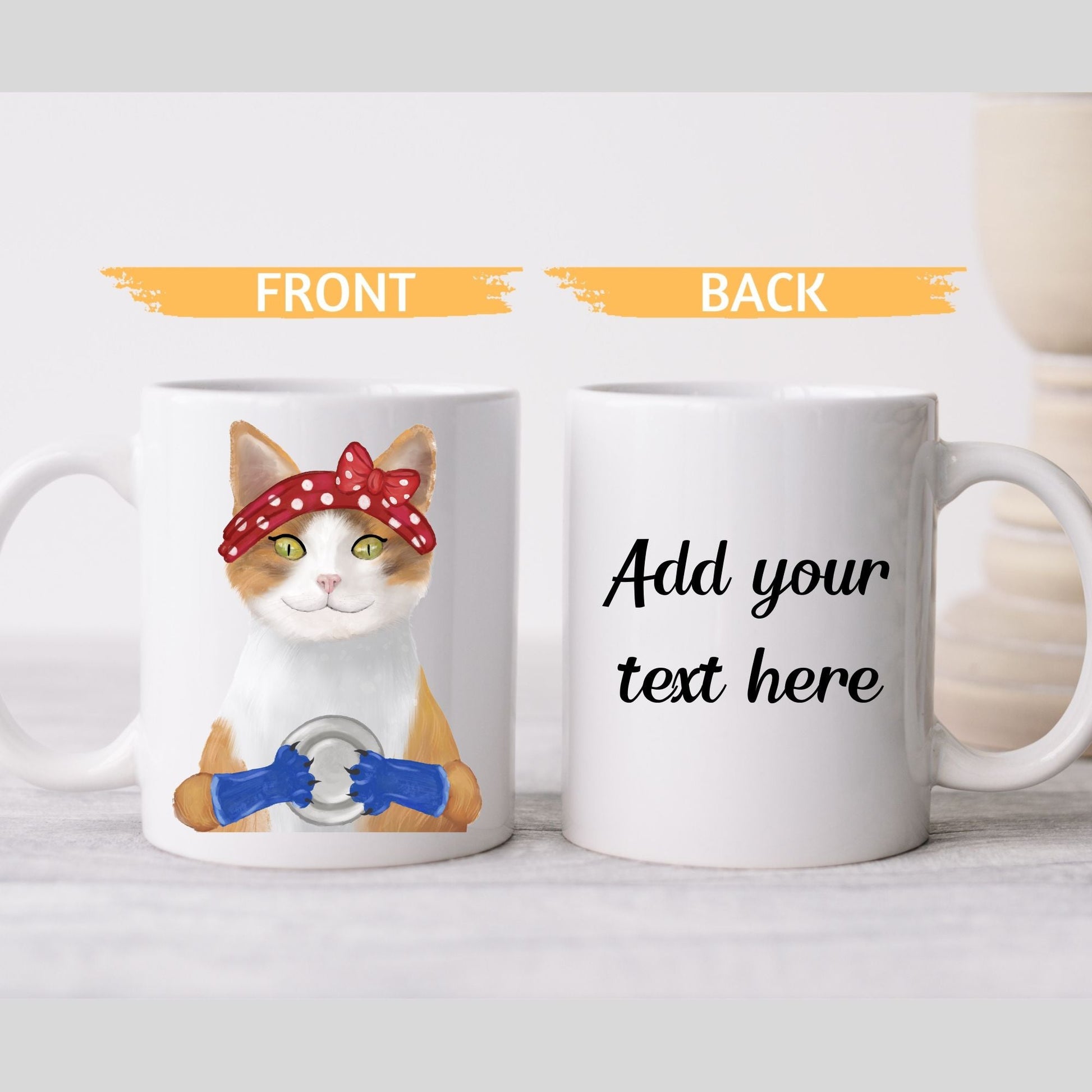 Rosie the Riveter Cat Ceramic Coffee Mug - MerikaArt