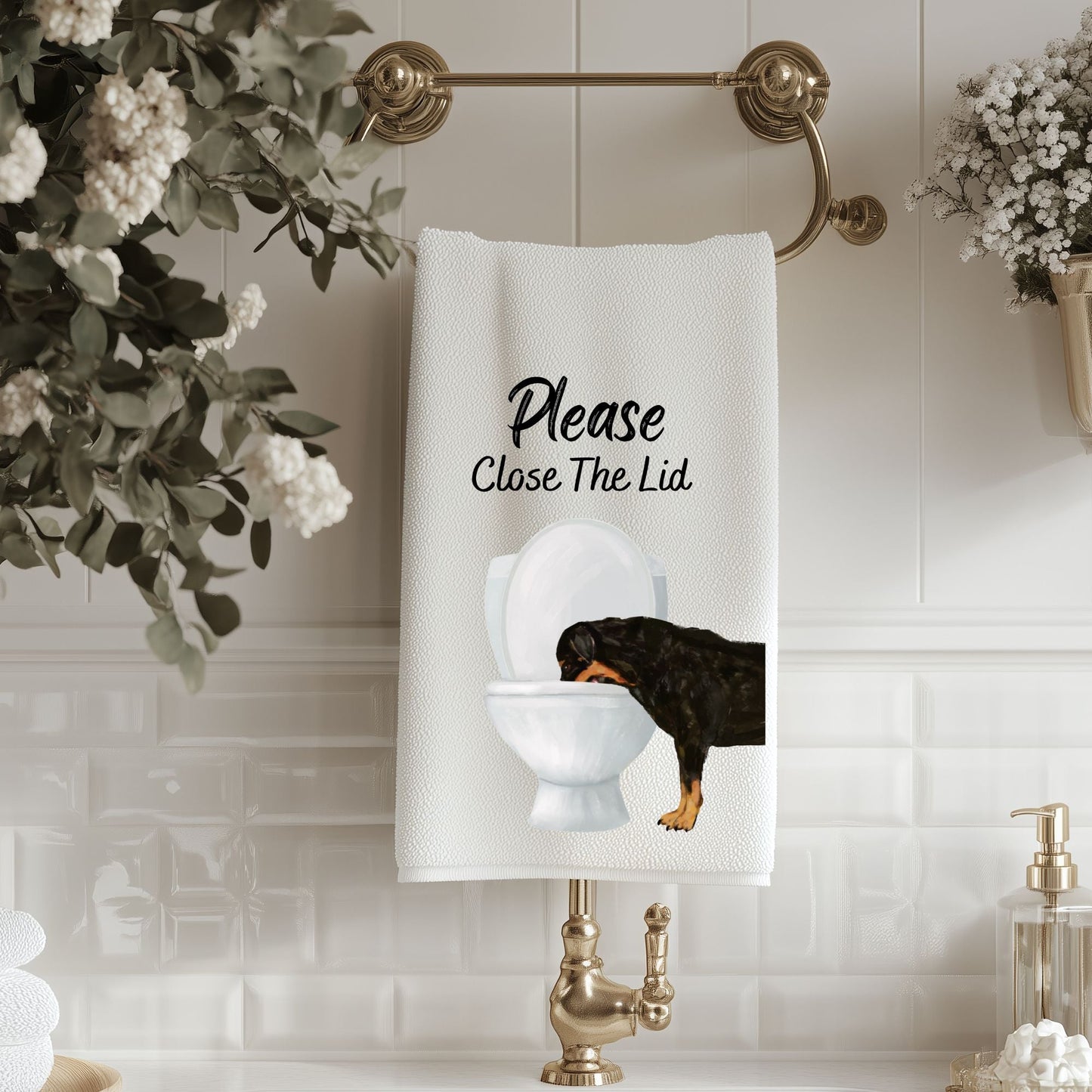 Rottweiler Dog Bathroom Towel - MerikaArt