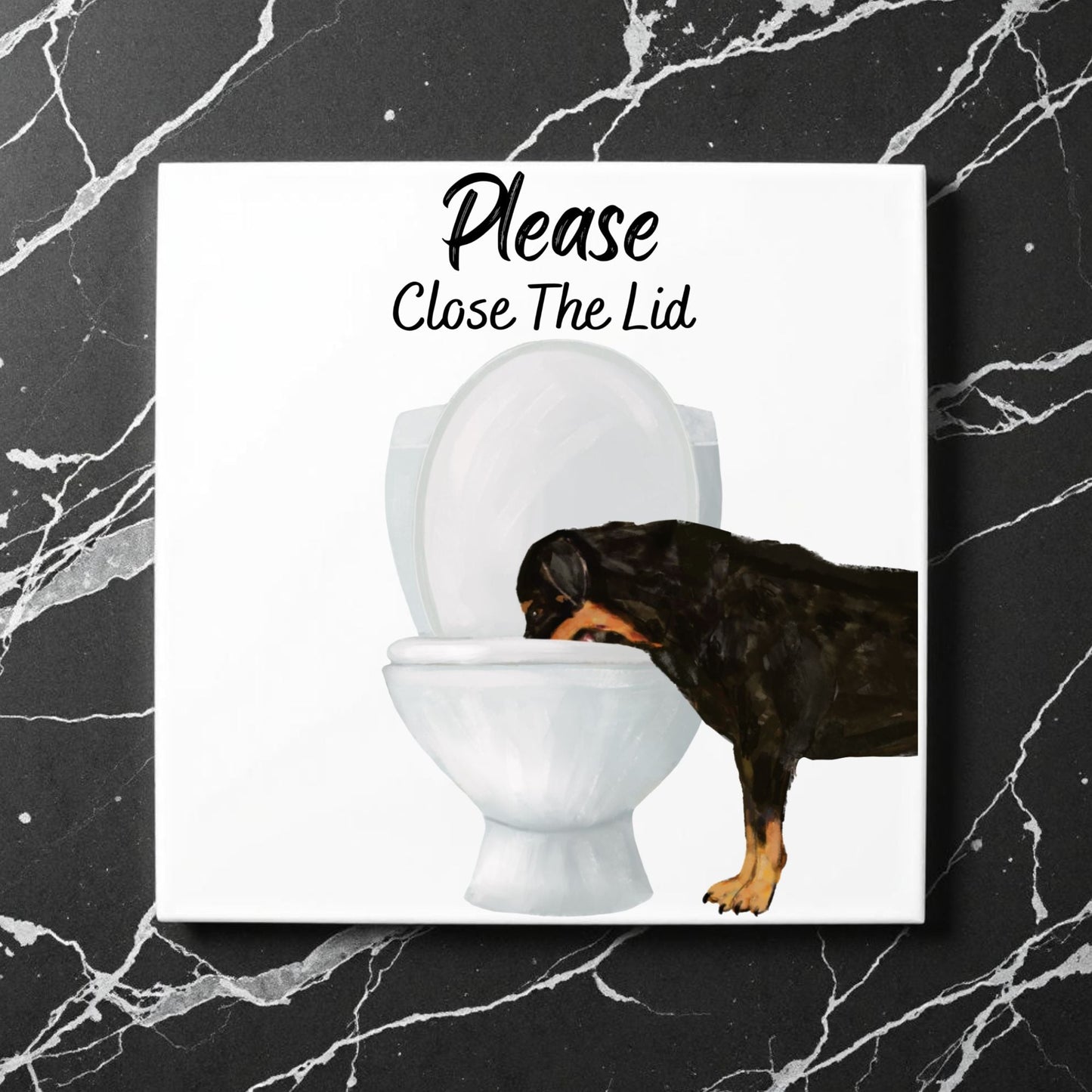 Rottweiler Please Close The Lid Ceramic Tile - MerikaArt
