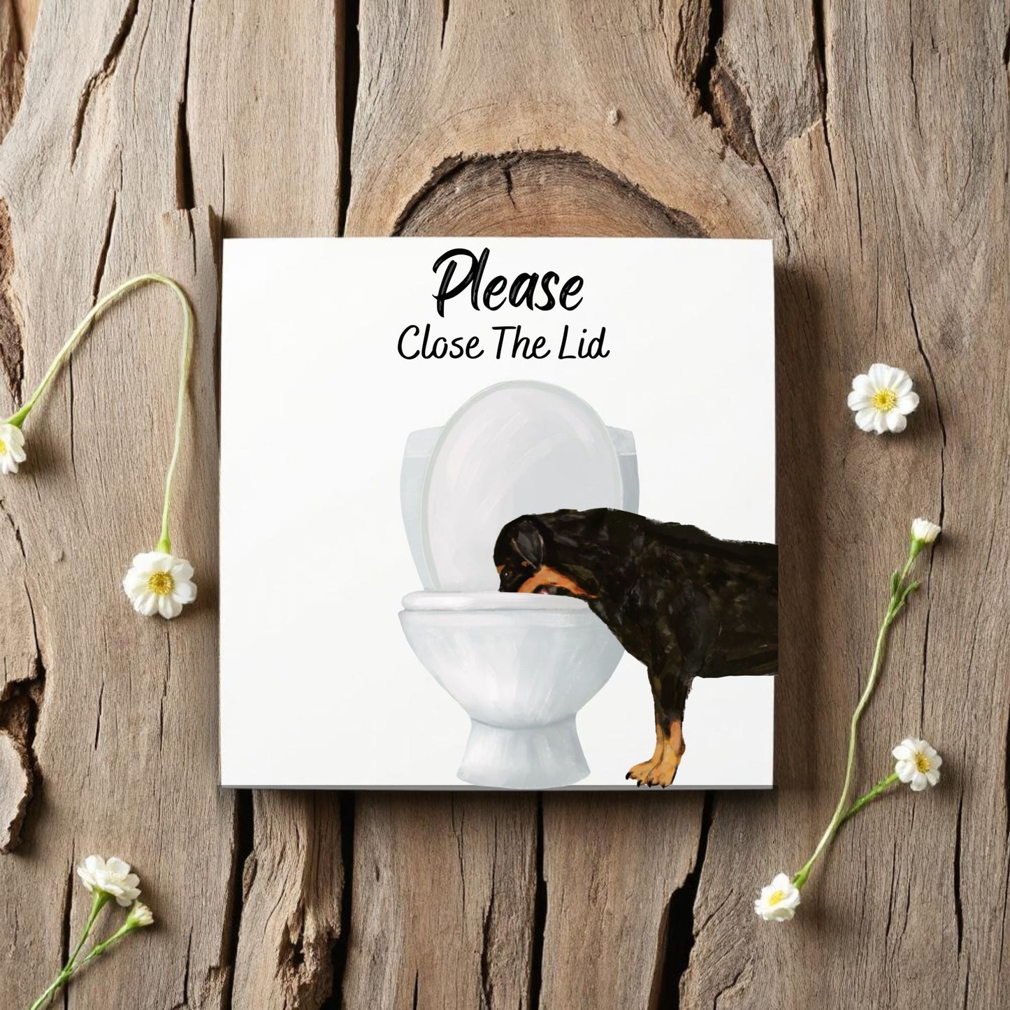 Rottweiler Please Close The Lid Ceramic Tile - MerikaArt