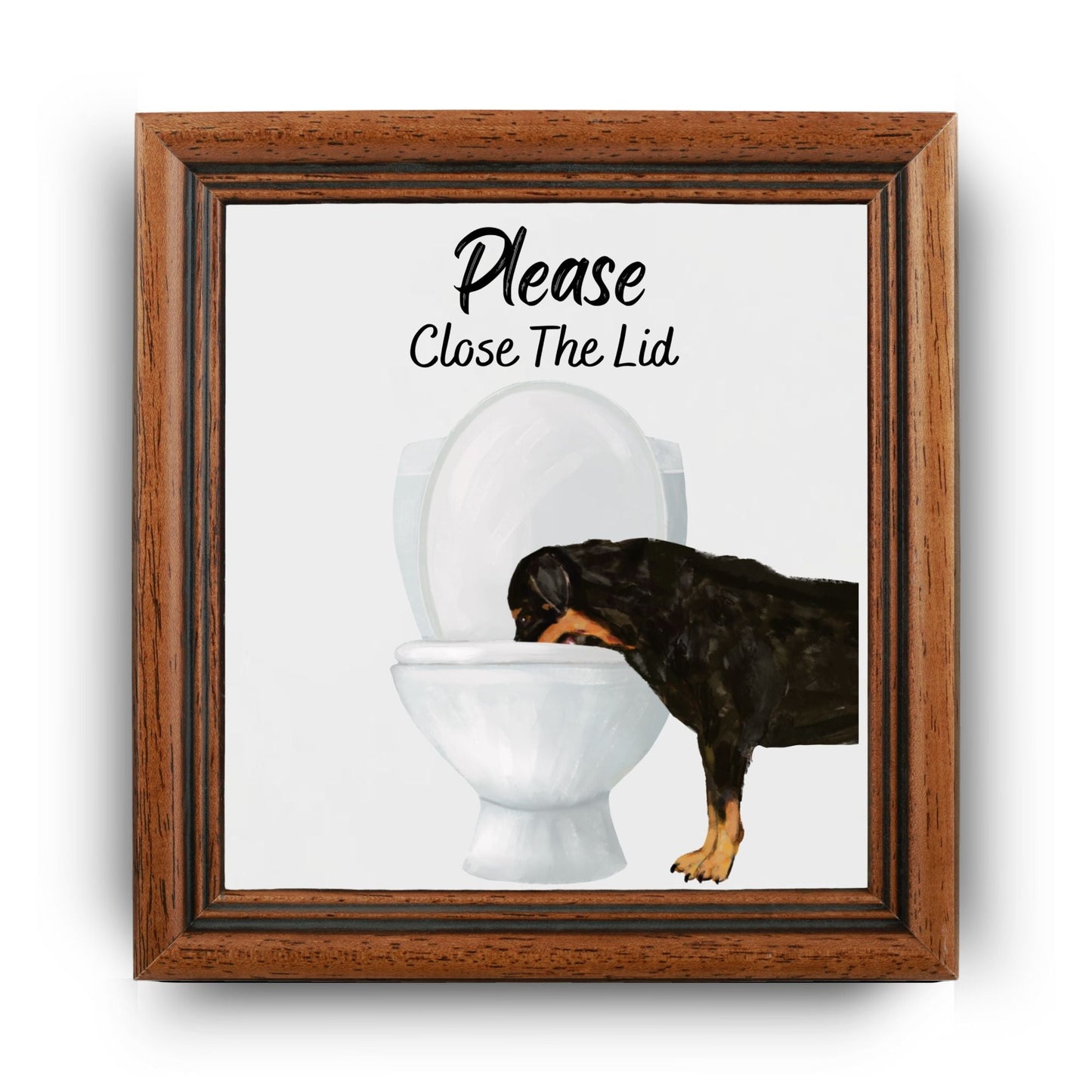 Rottweiler Please Close The Lid Ceramic Tile - MerikaArt