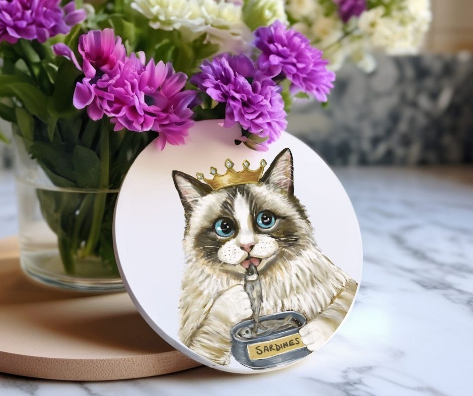 Royal Ragdoll Cat Ceramic Coaster - MerikaArt