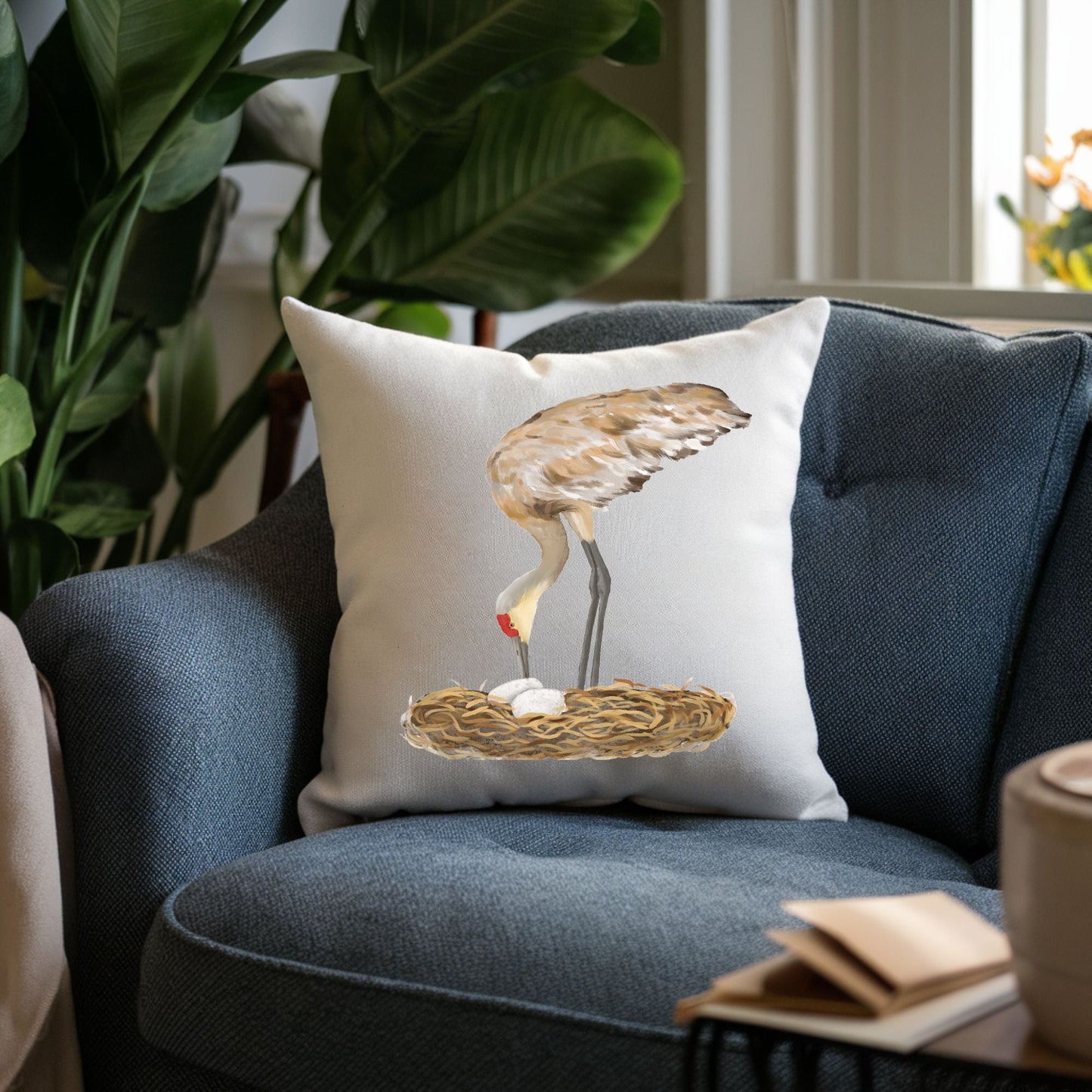 Sandhill Crane Bird Pillow - MerikaArt