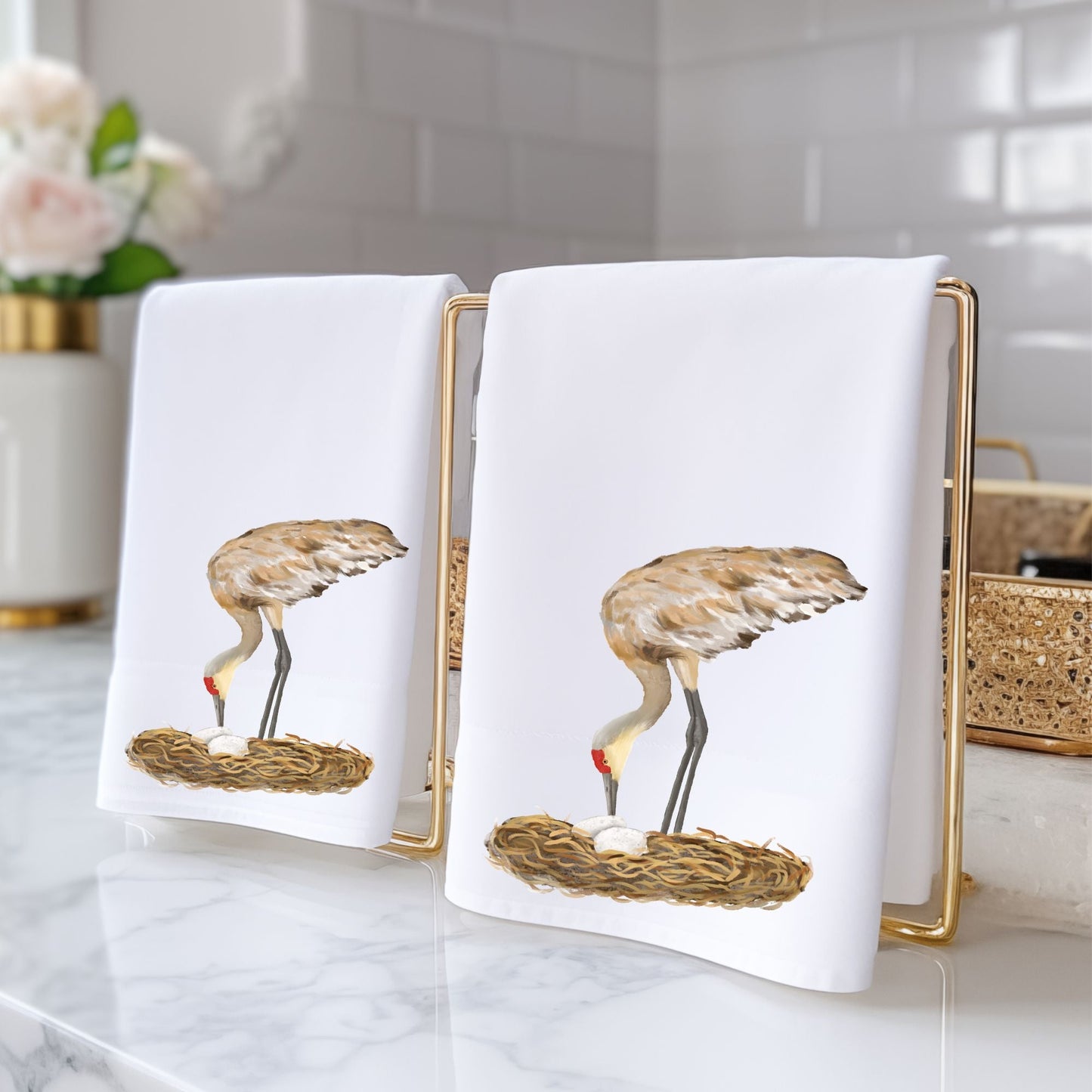 Sandhill Crane with Nest Bathroom Towel - MerikaArt