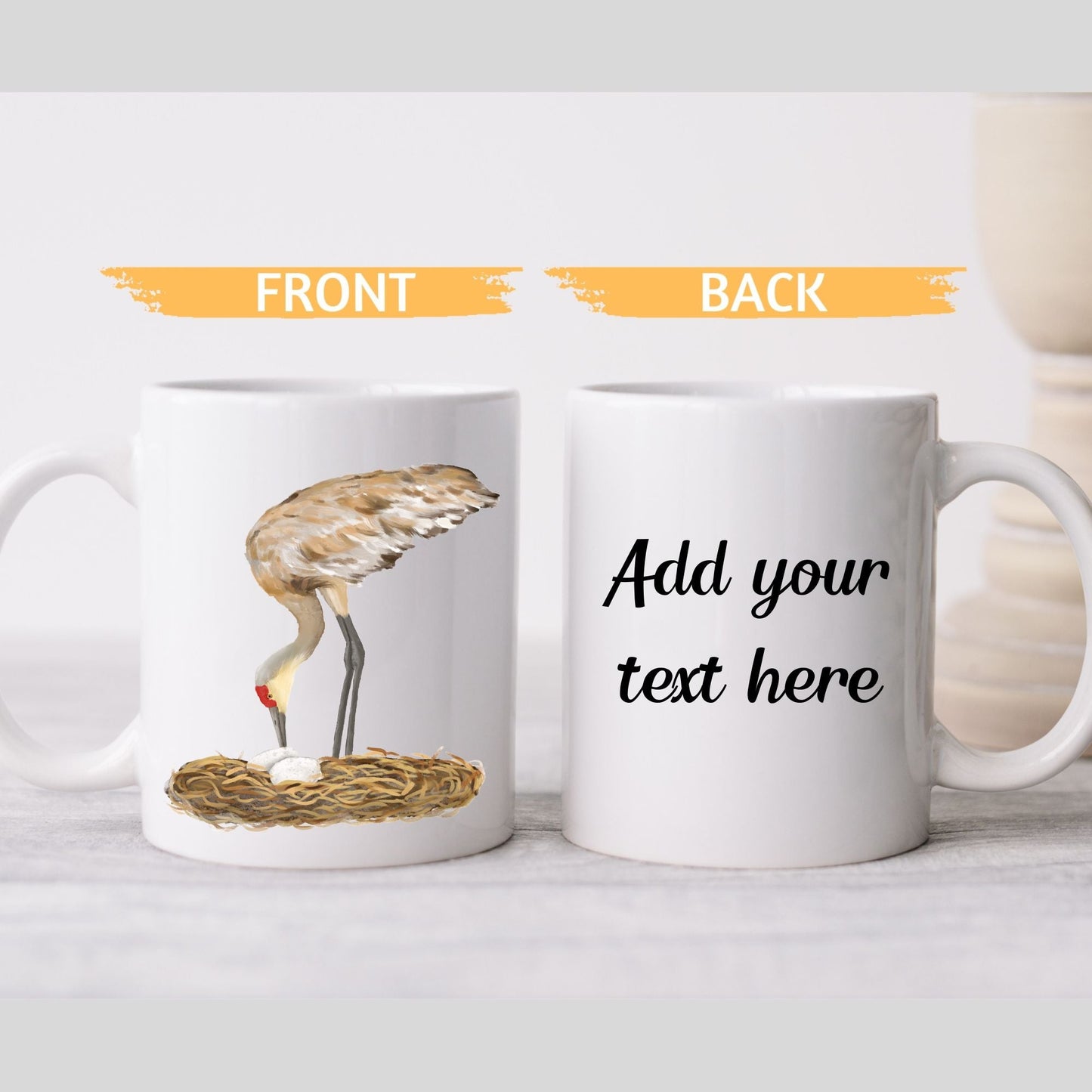Sandhill Crane with Nest Ceramic Coffee Mug - MerikaArt