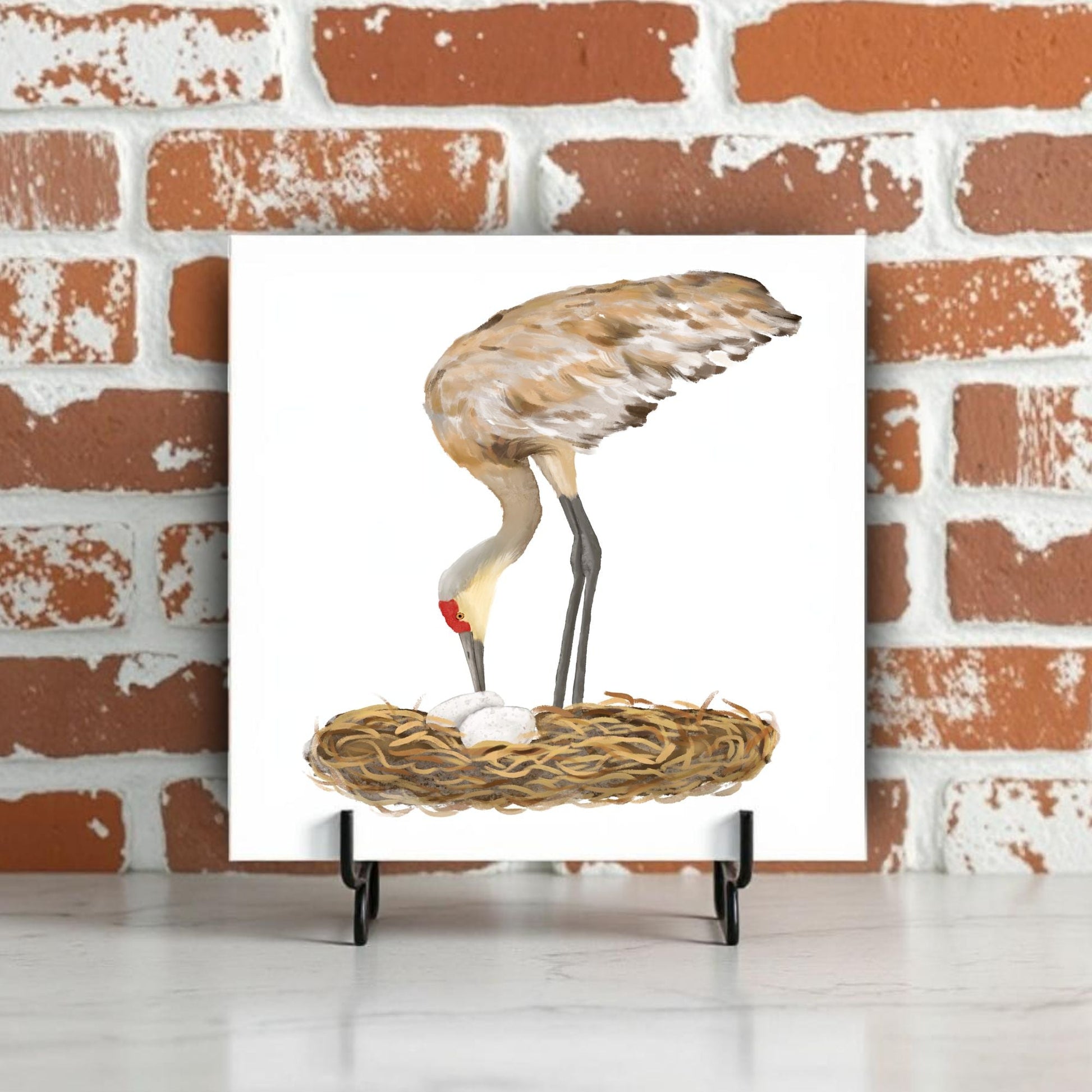 Sandhill Crane with Nest Ceramic Tile - MerikaArt
