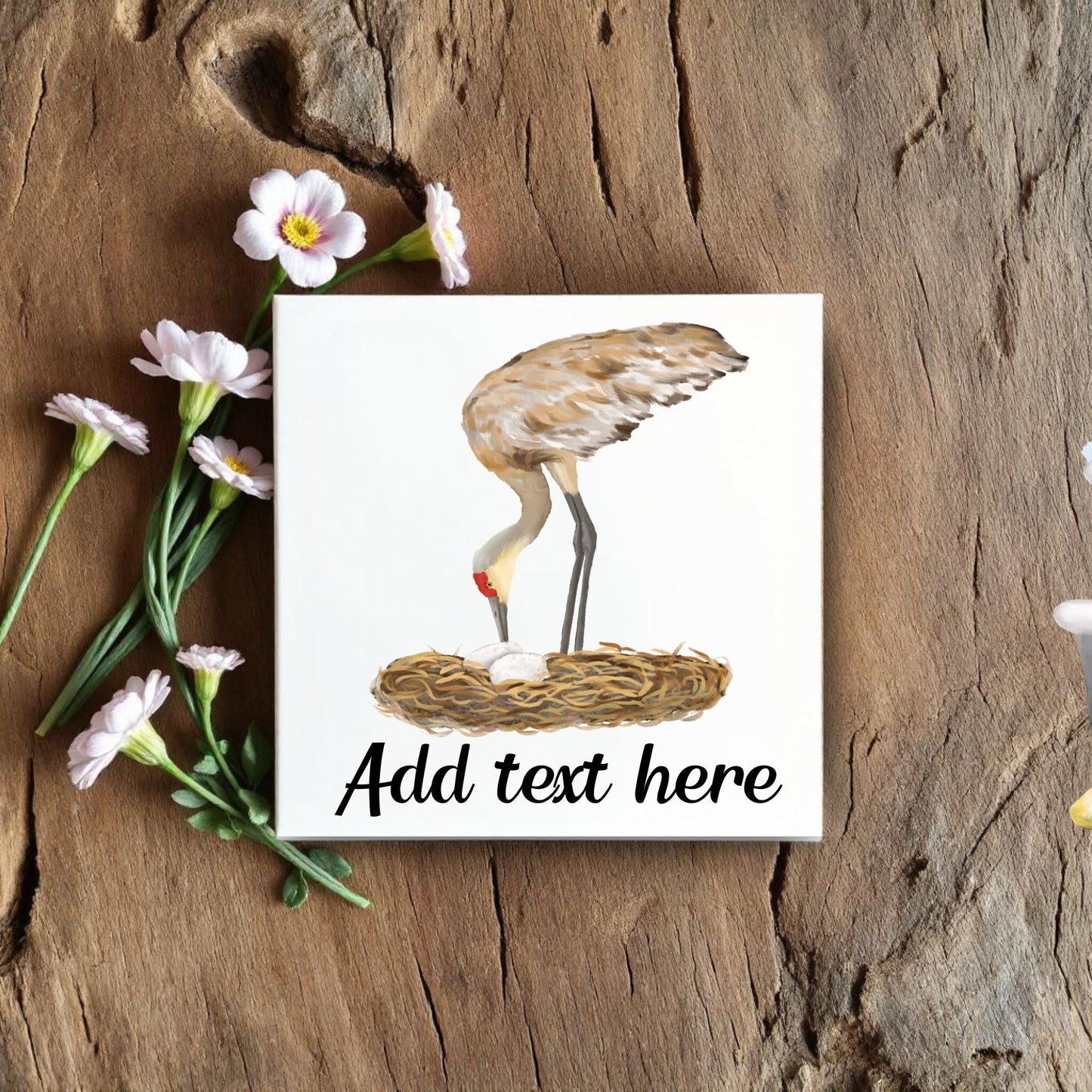 Sandhill Crane with Nest Ceramic Tile - MerikaArt