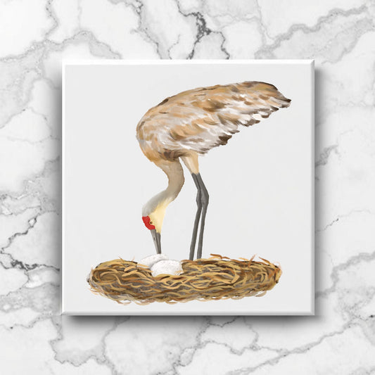 Sandhill Crane with Nest Ceramic Tile - MerikaArt