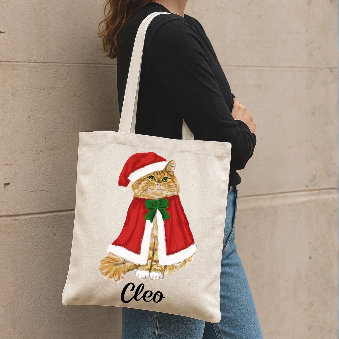 Santa Orange Cat Canvas Tote Bag - MerikaArt