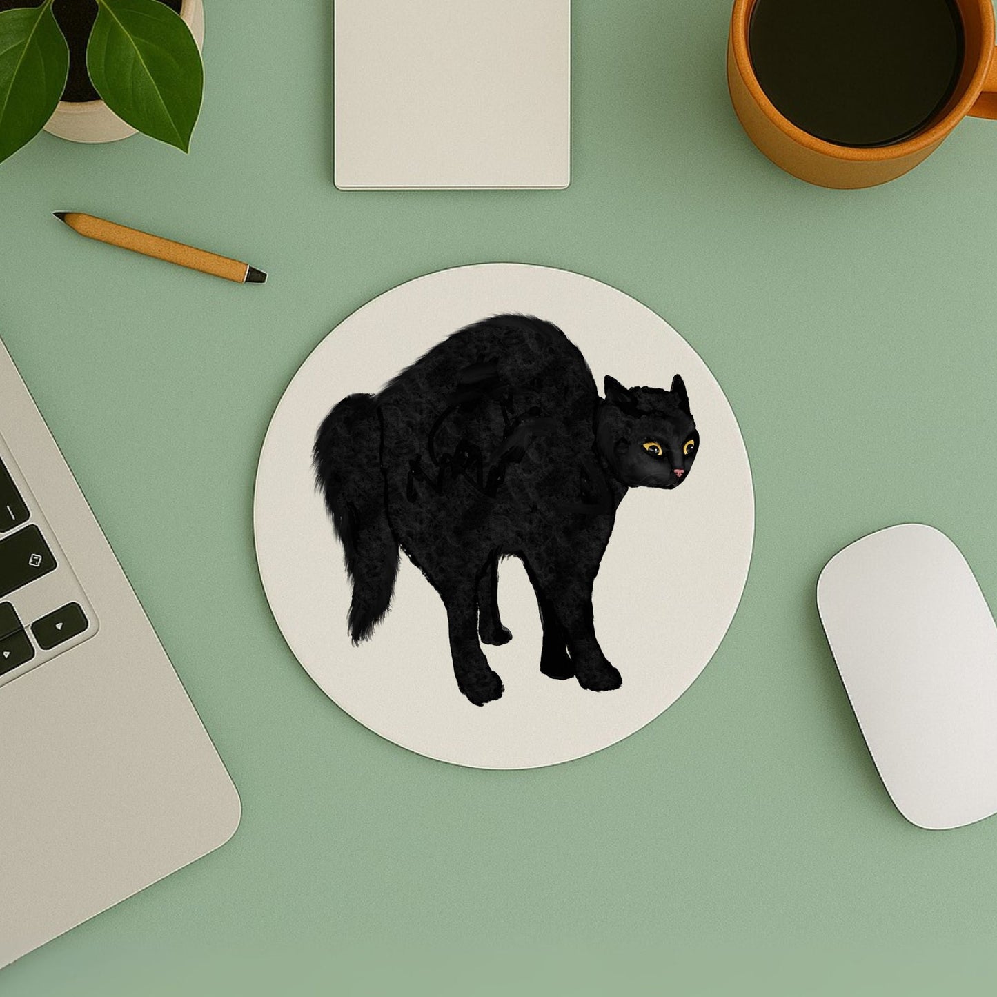 Scared Black Cat Mousepad - MerikaArt