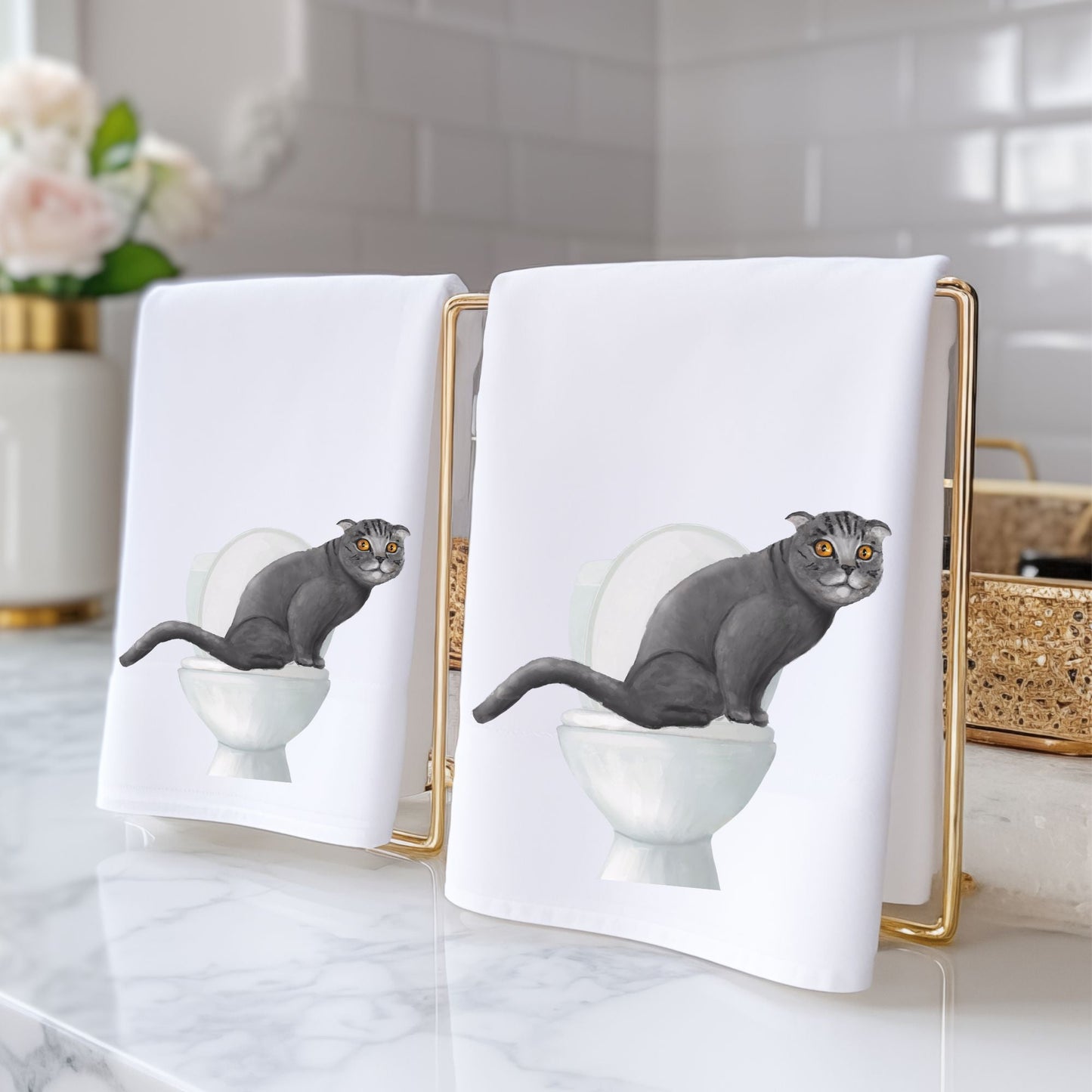 Scottish Fold Cat Bathroom Towel - MerikaArt