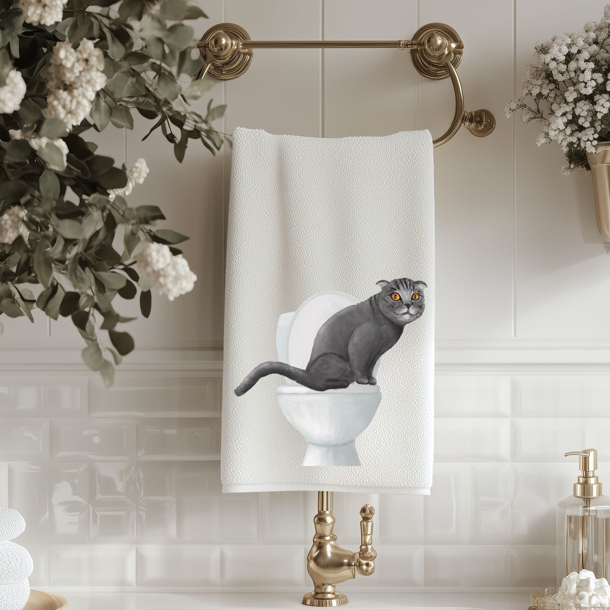 Scottish Fold Cat Bathroom Towel - MerikaArt
