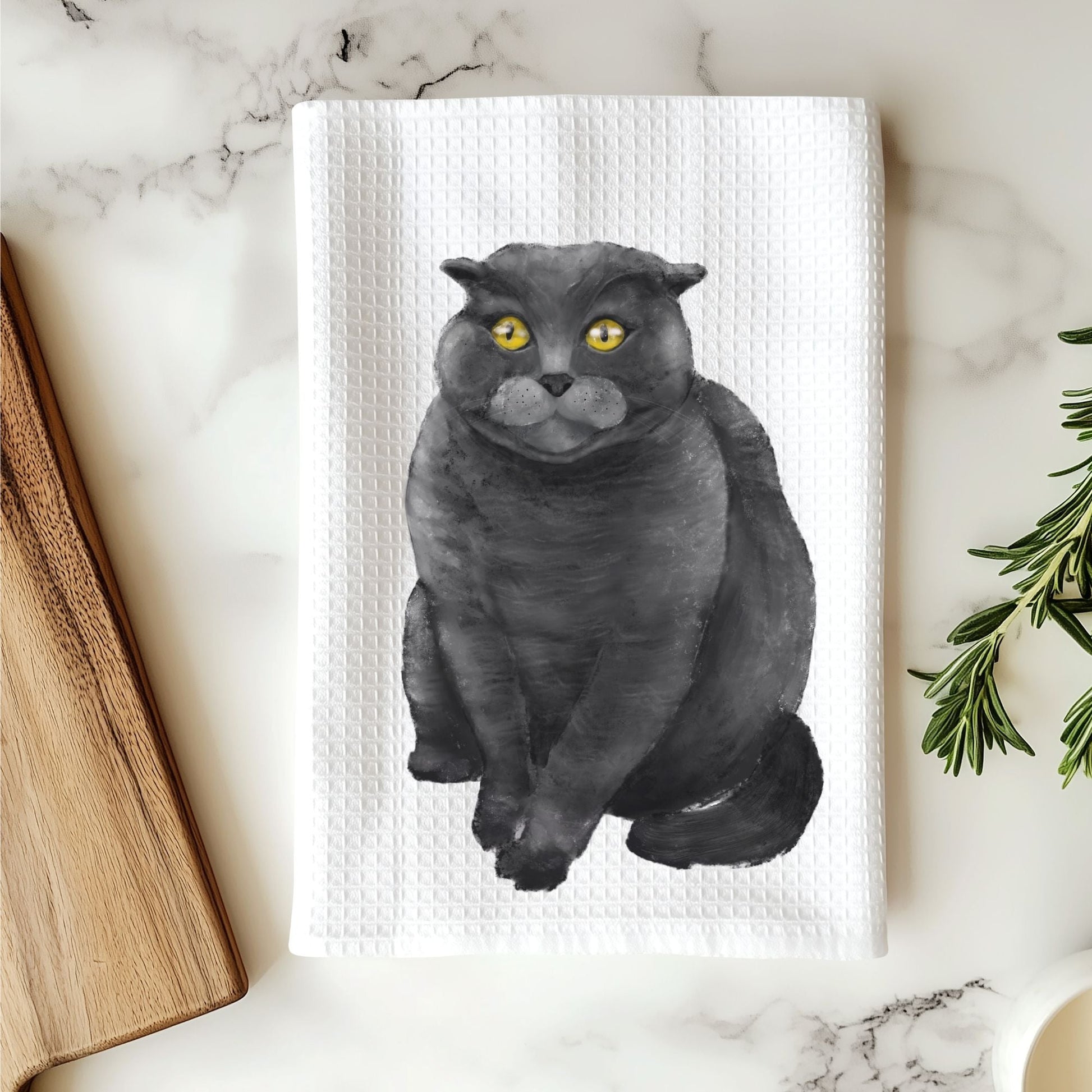Scottish Fold Cat Kitchen Towel - MerikaArt