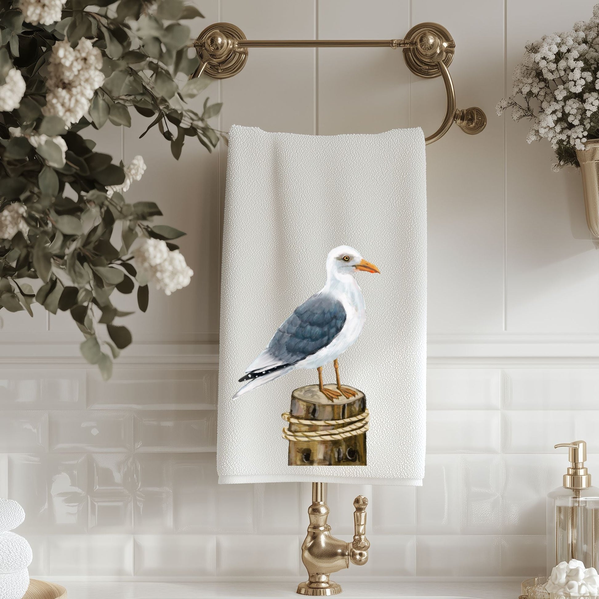 Seagull Bird Bathroom Towel - MerikaArt