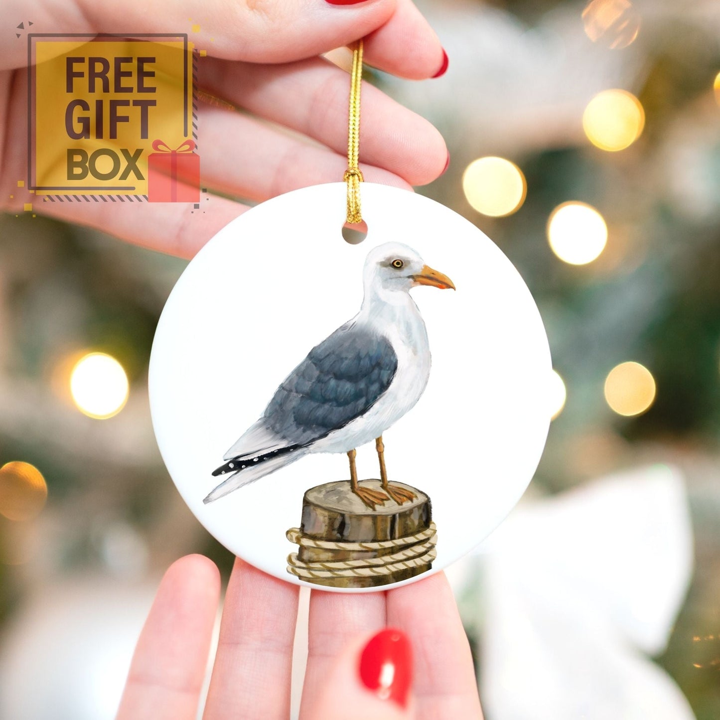 Seagull Ceramic Ornament - MerikaArt