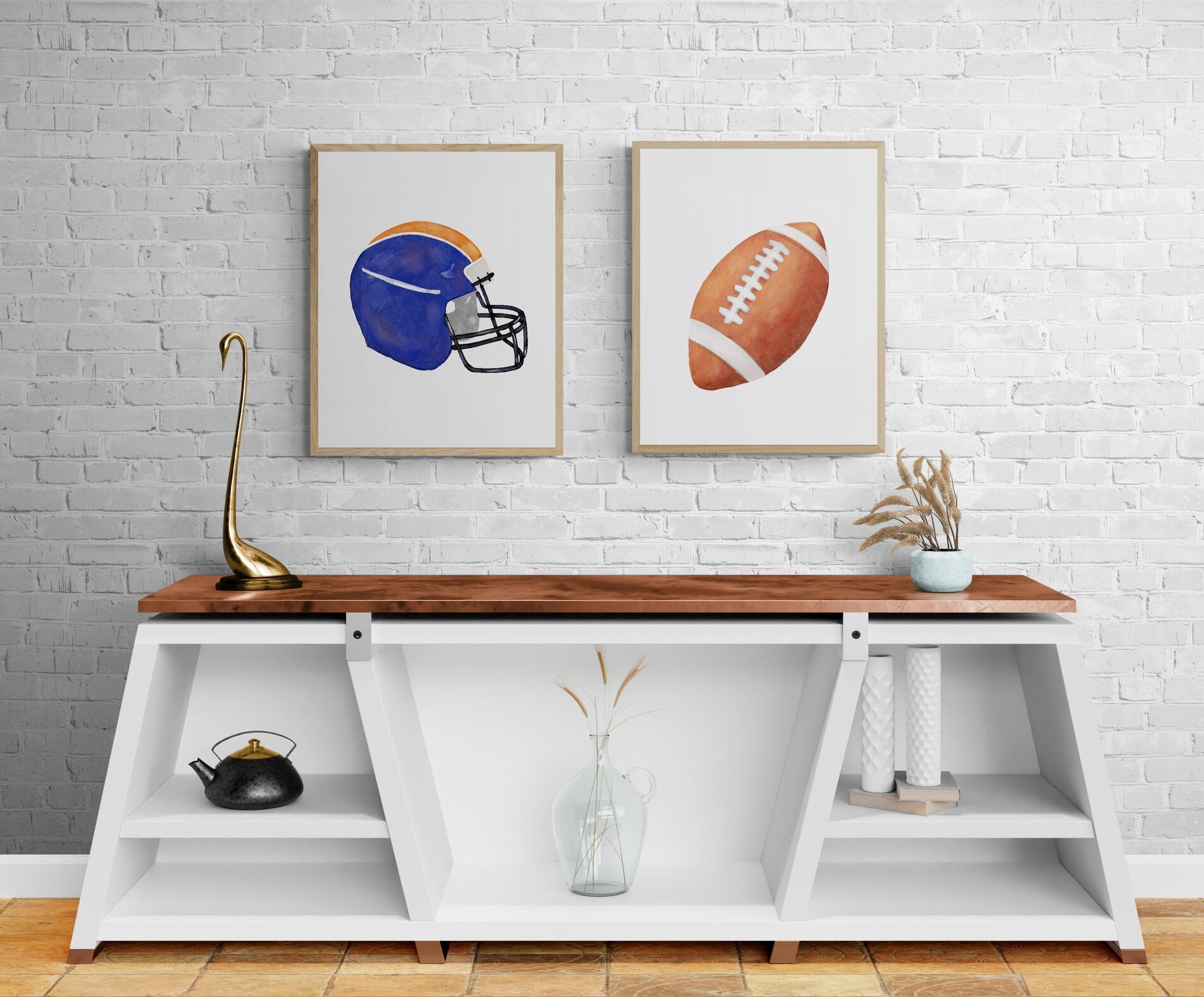 Set of 2 American Football Print, Sport Painting, Football Helmet, Boys Room Gift, Kids Wall Art, Nursery Decor, Sports Lover Drawing - MerikaArt