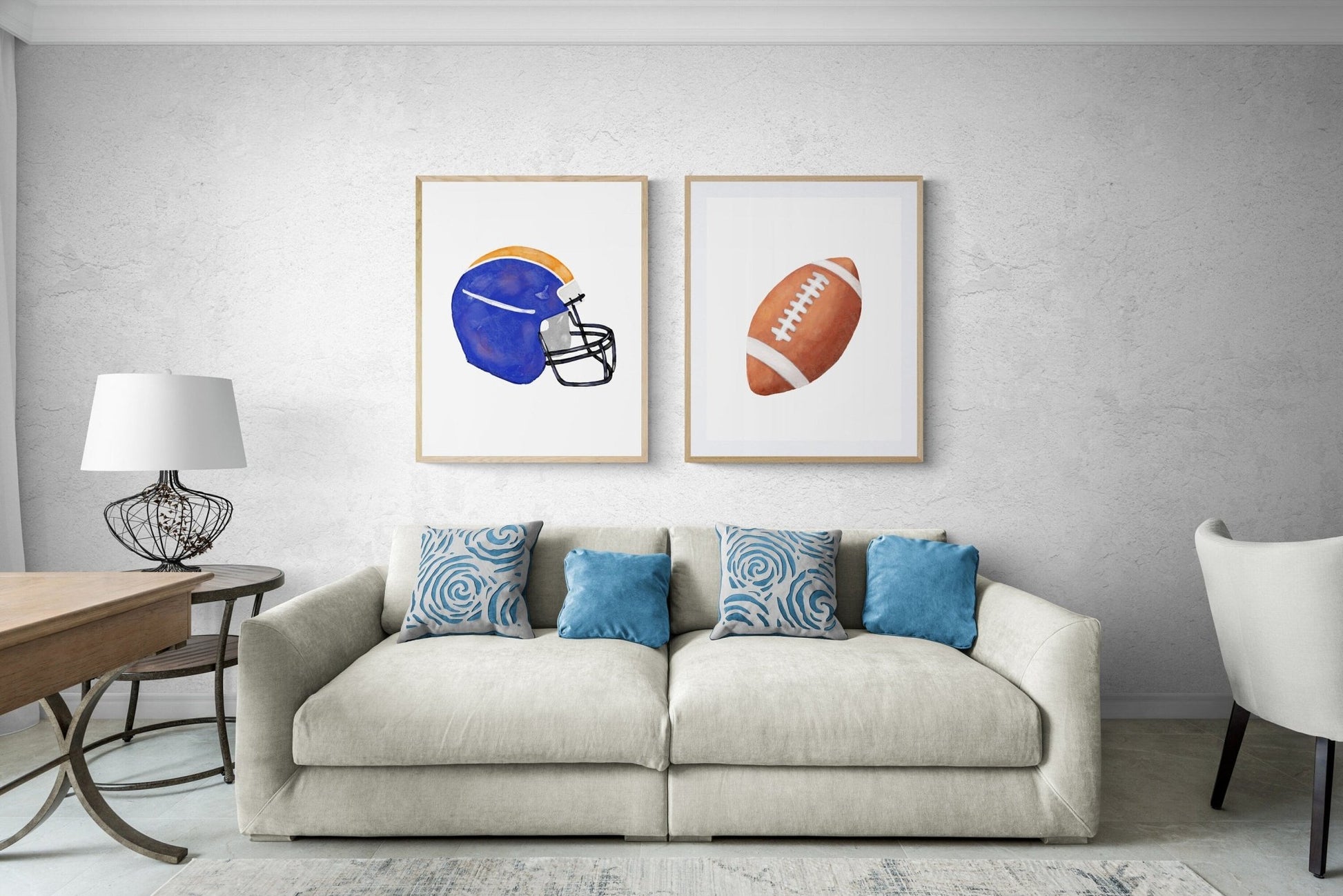 Set of 2 American Football Print, Sport Painting, Football Helmet, Boys Room Gift, Kids Wall Art, Nursery Decor, Sports Lover Drawing - MerikaArt