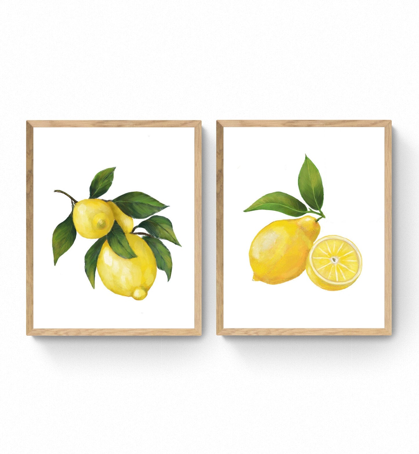 Set of 2 Lemon Art Print, Lemons Wall Art, Kitchen Wall Hanging, Dining Room Decor, Citrus Painting, Fruit Illustration, Farmhouse Decor - MerikaArt