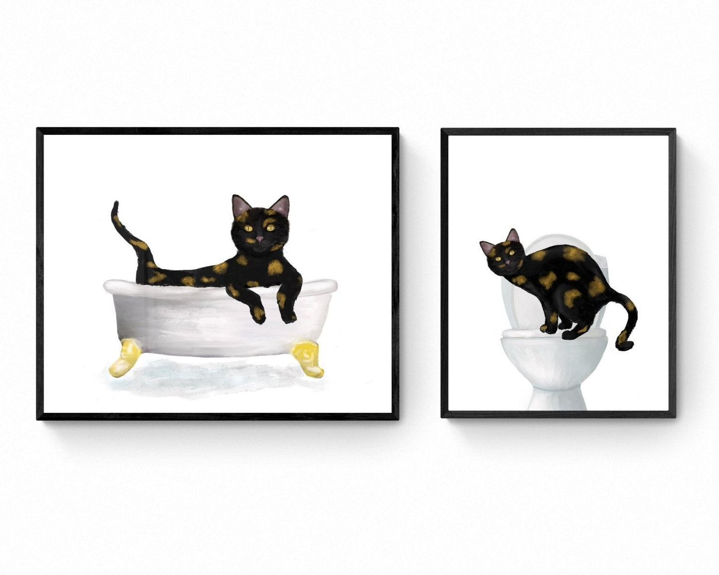 Set of 2 Tortie Cat Bathroom Wall Art - MerikaArt