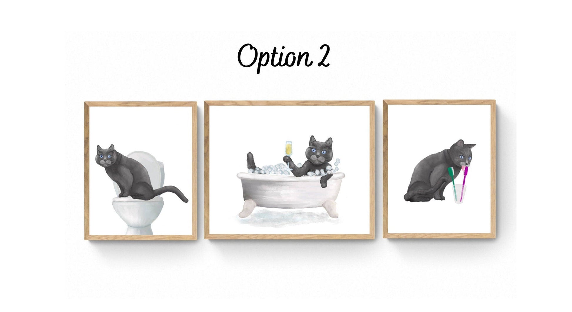 Set of 3 British Short Hair Cat Bathroom Wall Artwork, Bathroom Wall Decor, Cute Gray Cat In Bath Art, Cat On Toilet Print, Cat Lover Gift - MerikaArt