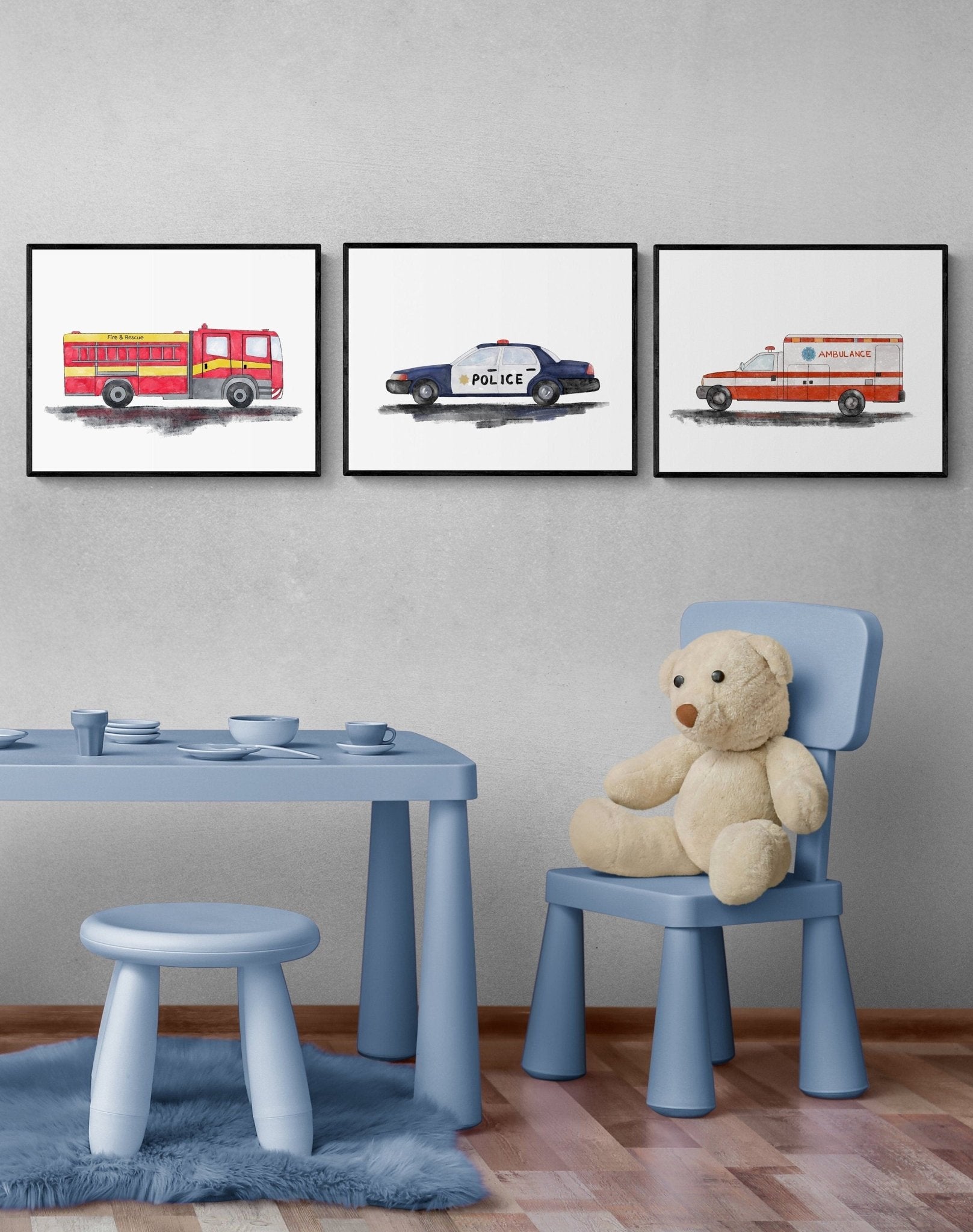 Set of 3 Original Emergency Vehicle Prints - MerikaArt
