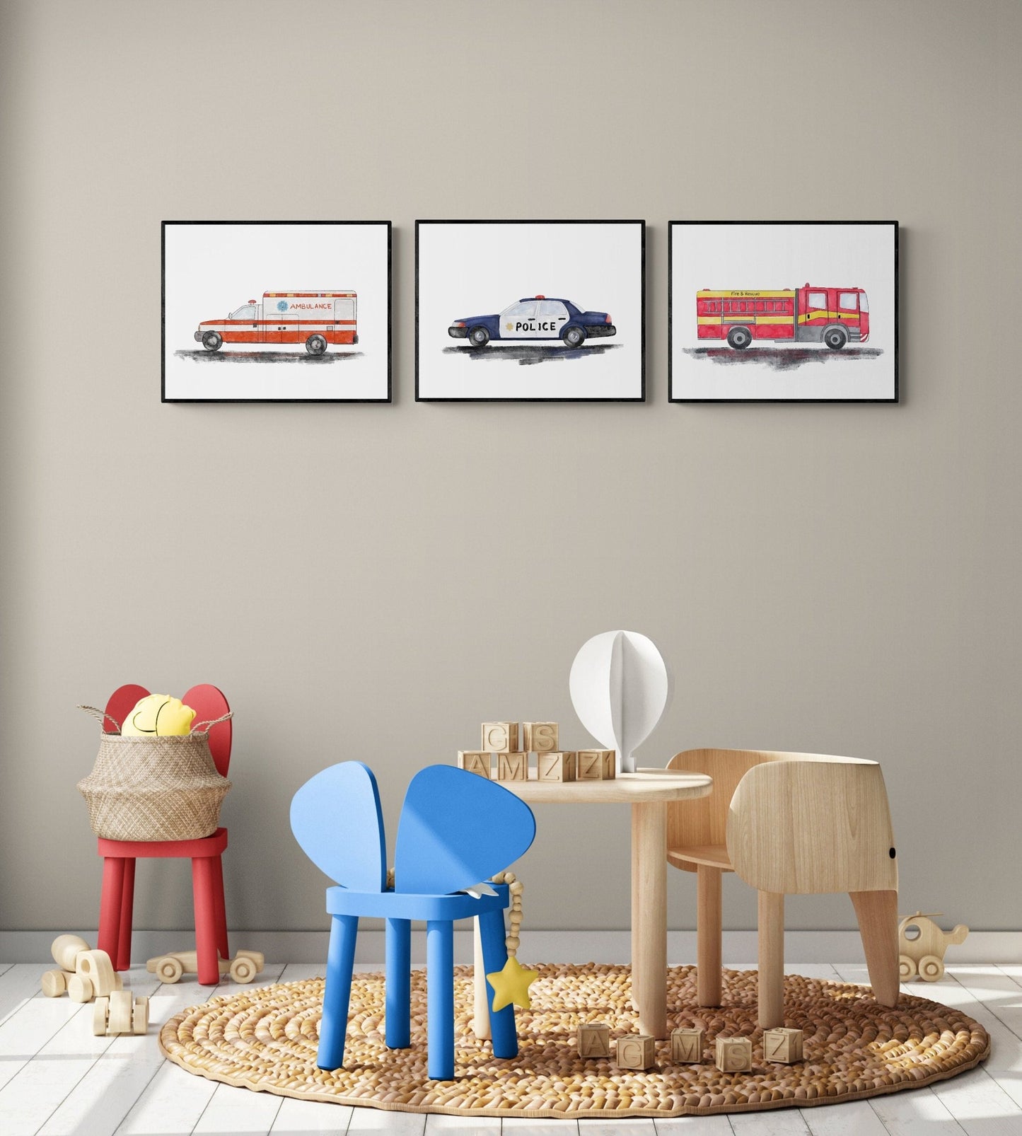 Set of 3 Original Emergency Vehicle Prints - MerikaArt